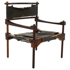 Rare Perno Chair Distressed Leather Safari Lounge by Don Shoemaker