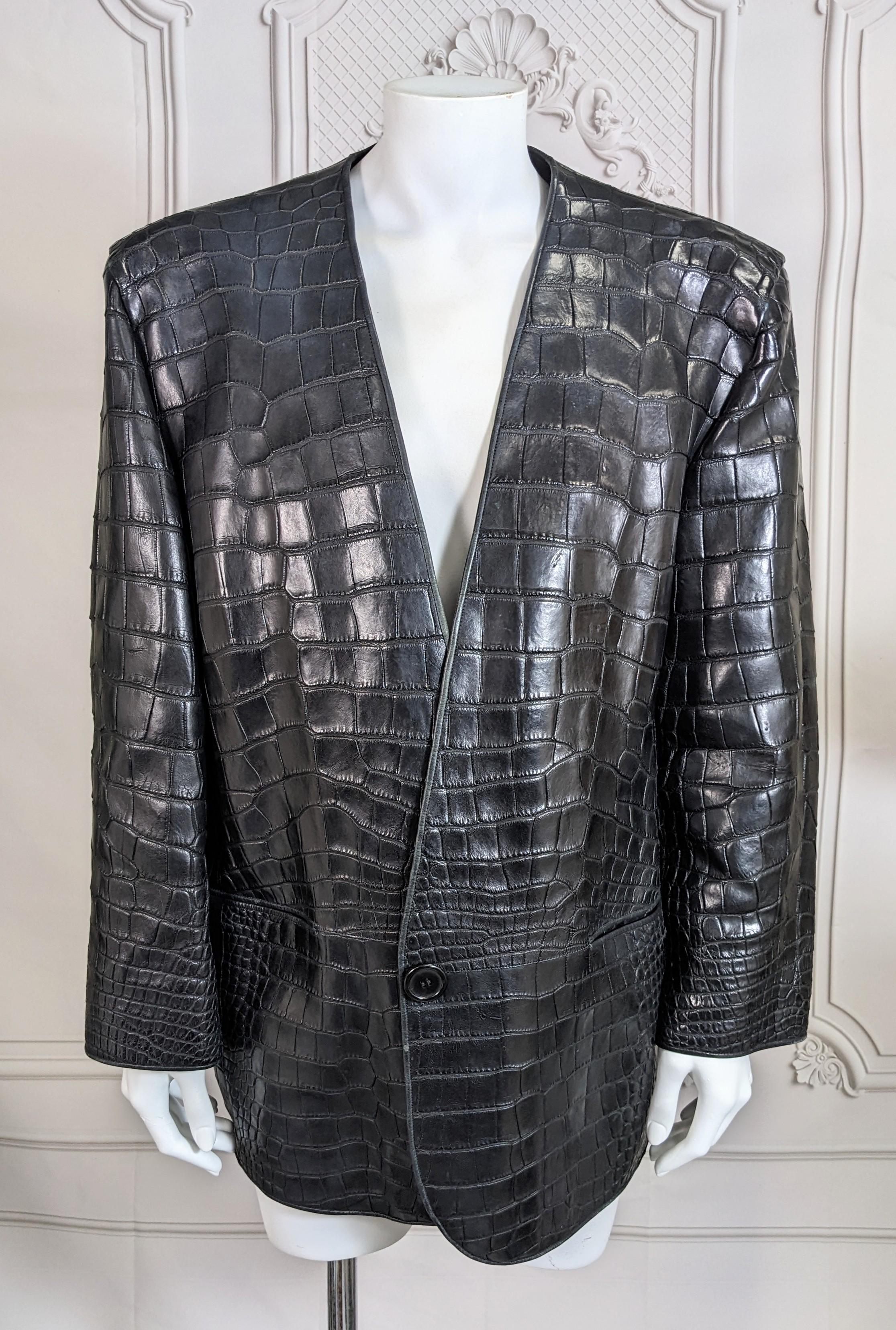 Black Rare Perry Ellis Crocodile Cardigan For Sale
