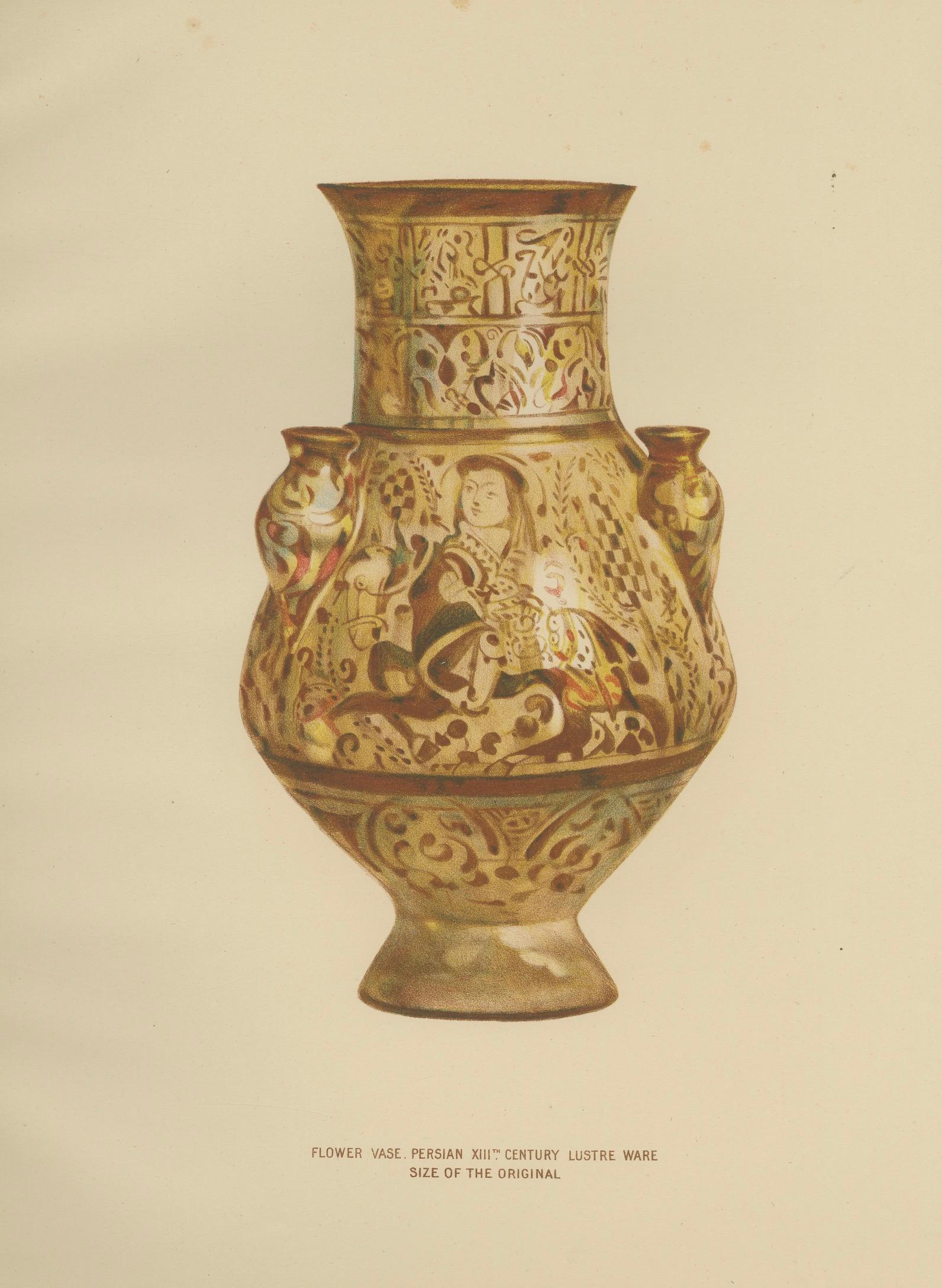 Rare Persian Lustreware Flower Vase Chromolithograph, Henry Wallis, 1899