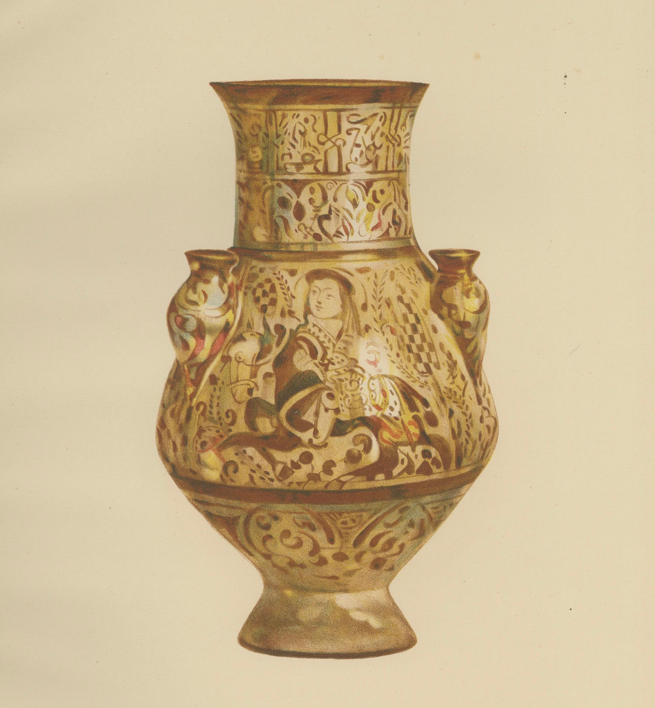 Rare Persian Lustreware Flower Vase Chromolithograph, Henry Wallis, 1899