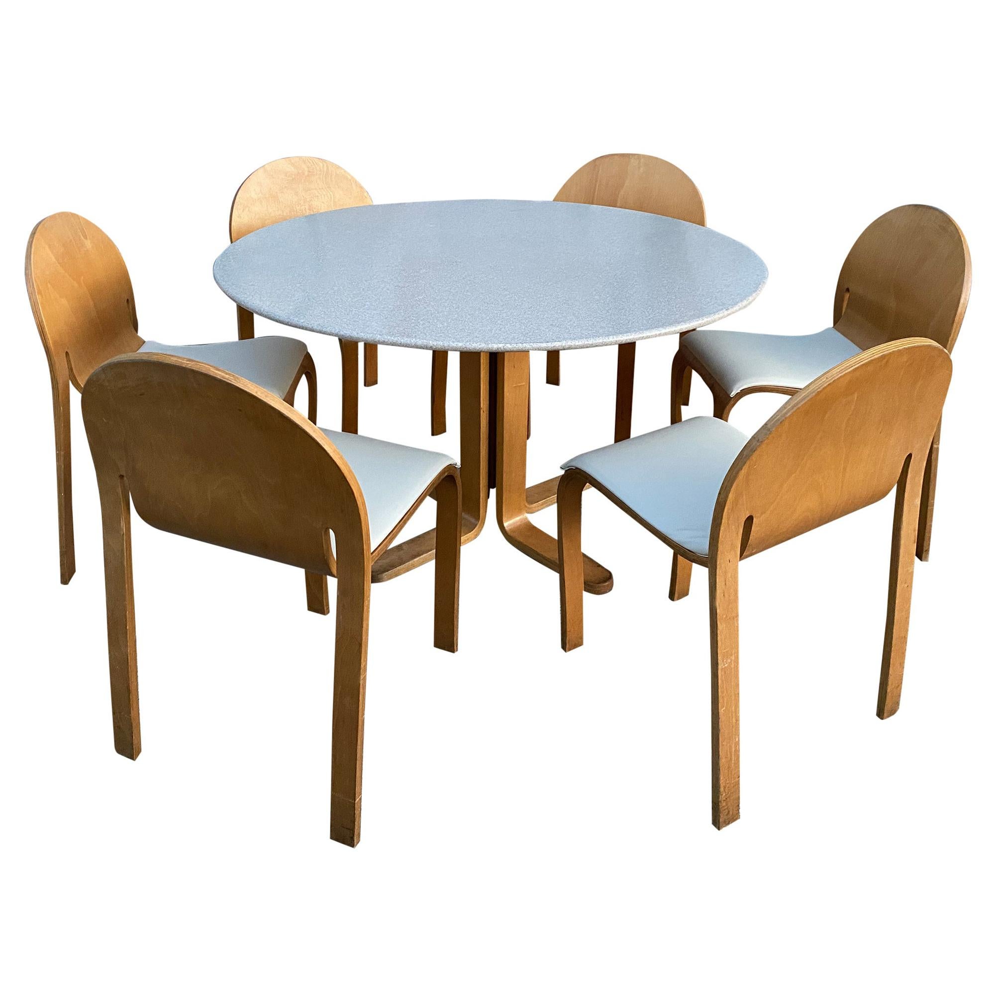 Rare Peter Danko Design Mid-Century Modern Dining Table '6' Chairs Bent Wood