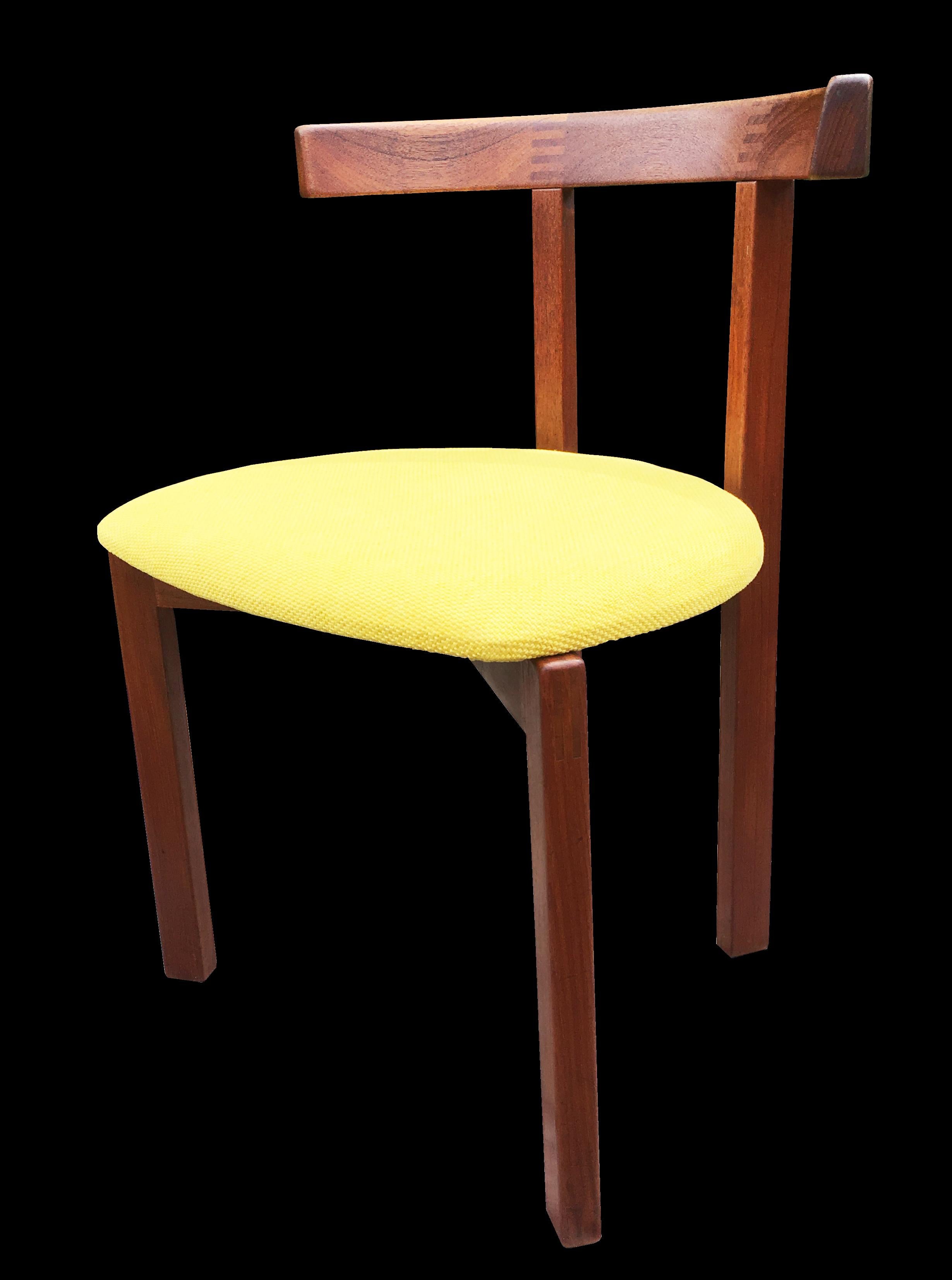 A fine example of this scarce chair, ideal as a desk, side or occasional chair. The wood on this one is in excellent original condition and he seat has been recovered in a nice yellow woollen fabric.