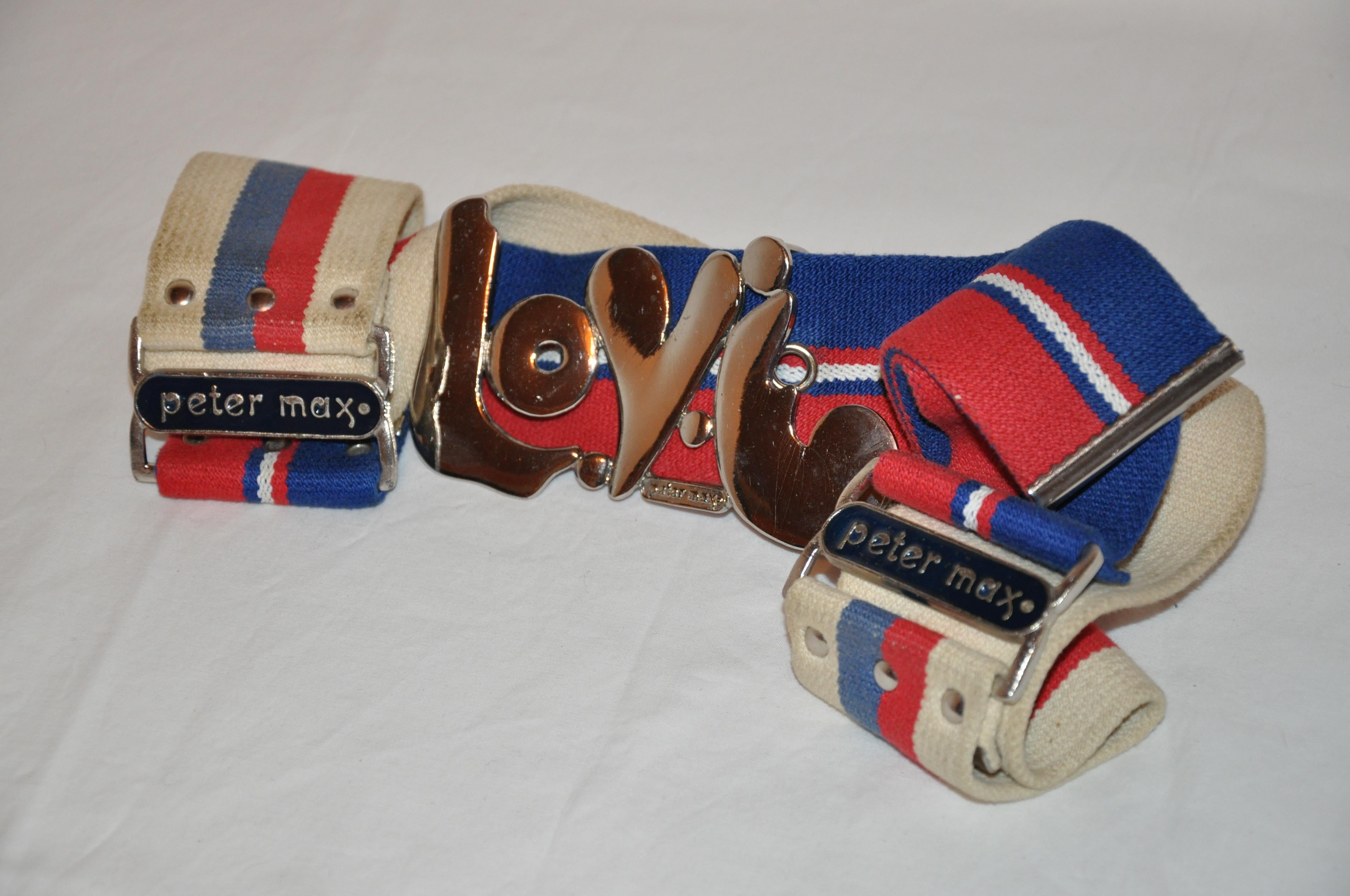 Rare ceinture « Peter Max » en argent poli « Love » en vente 2