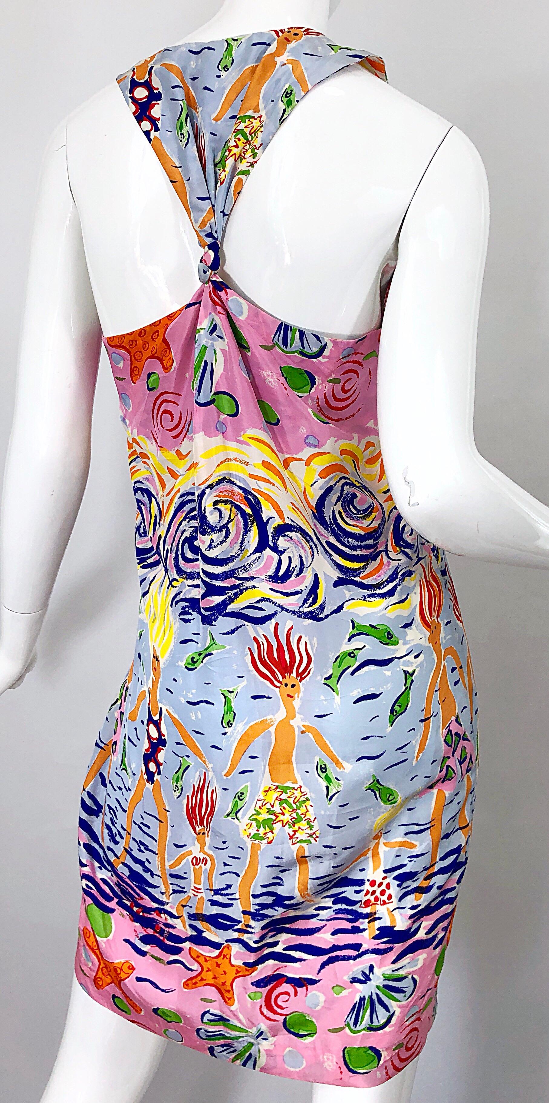 Rare Peter Mui 1990s Novelty Print Silk Racerback Size 6 Vintage 90s Dress 5