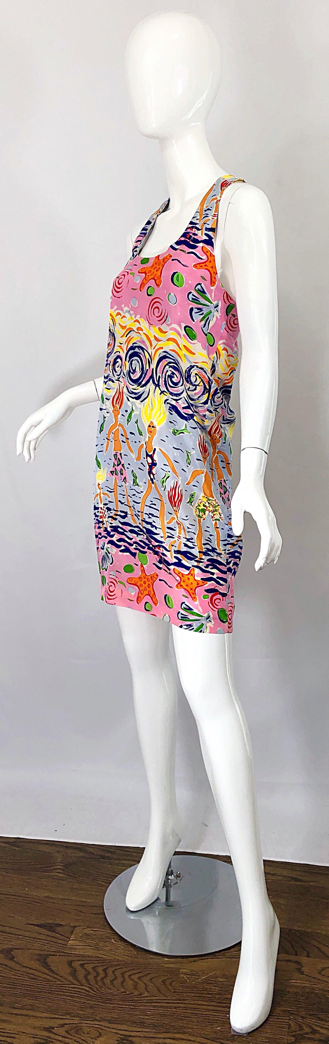 Rare Peter Mui 1990s Novelty Print Silk Racerback Size 6 Vintage 90s Dress 6
