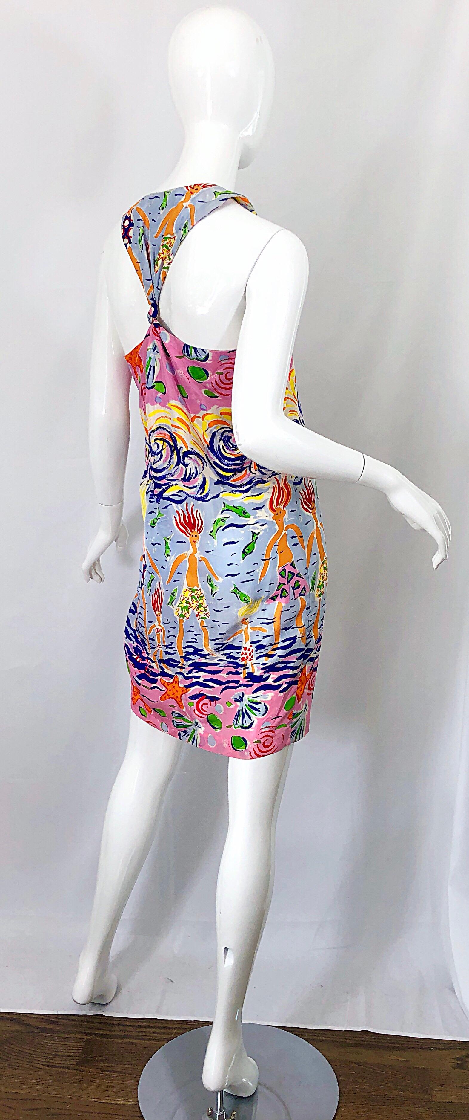 Rare Peter Mui 1990s Novelty Print Silk Racerback Size 6 Vintage 90s Dress 8