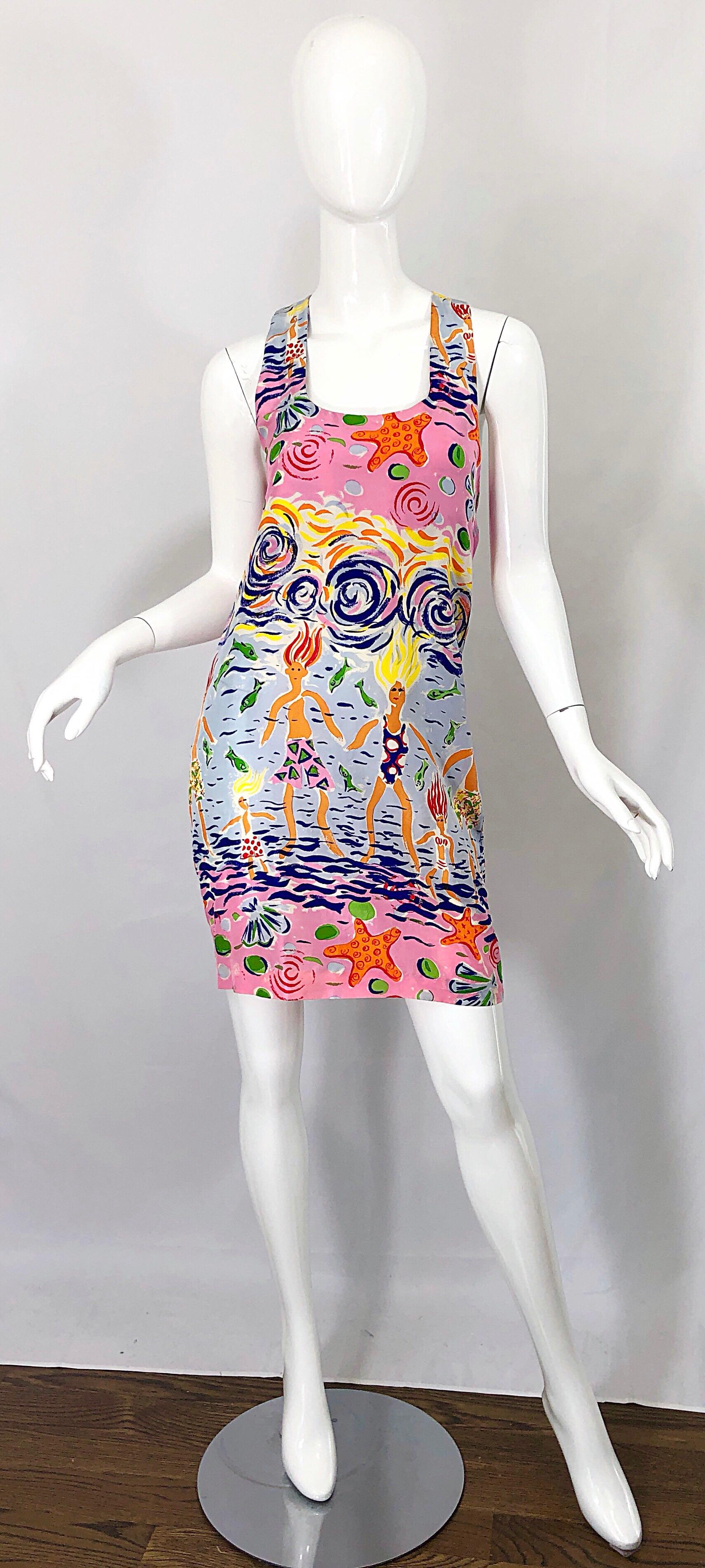 Rare Peter Mui 1990s Novelty Print Silk Racerback Size 6 Vintage 90s Dress 9