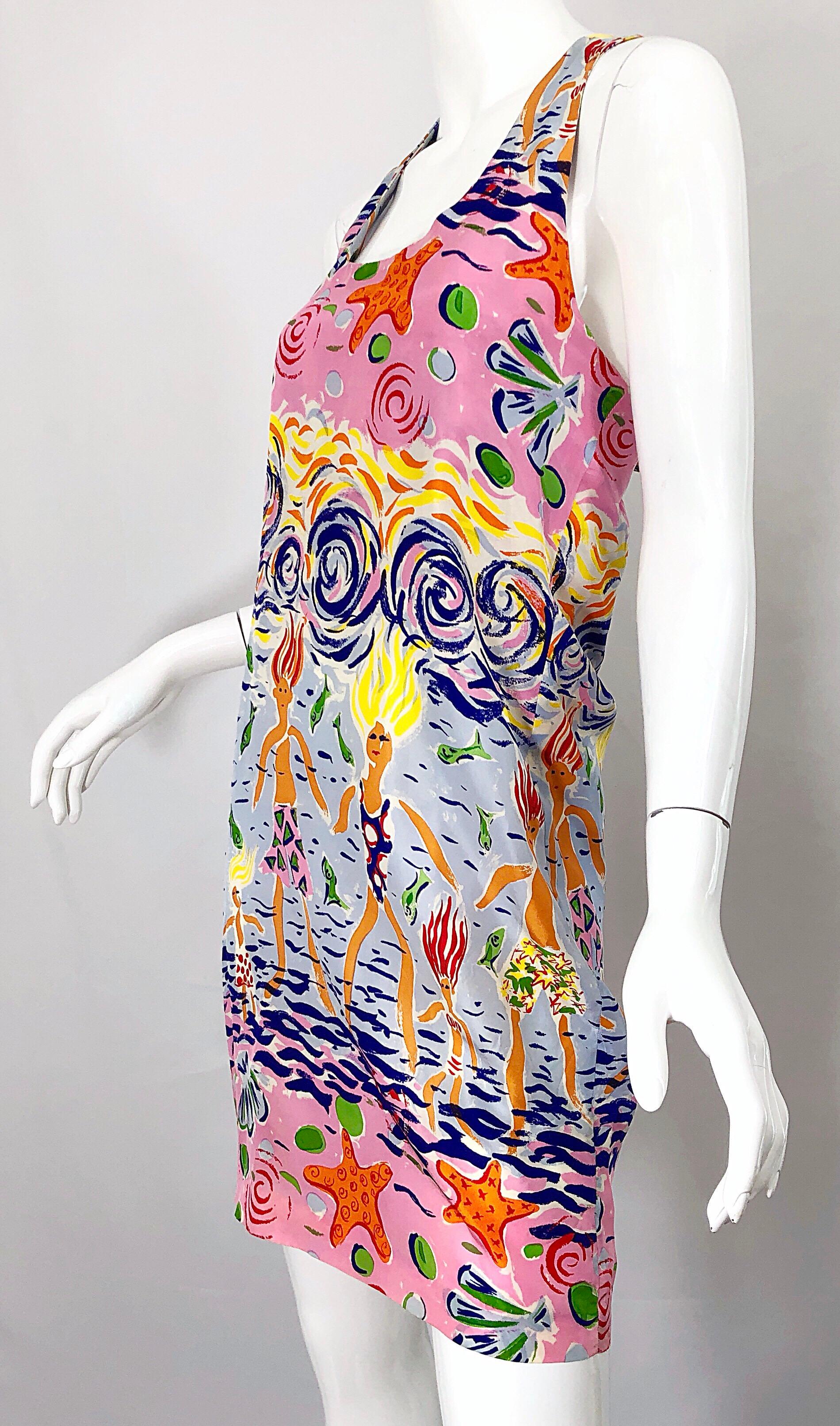 Women's Rare Peter Mui 1990s Novelty Print Silk Racerback Size 6 Vintage 90s Dress