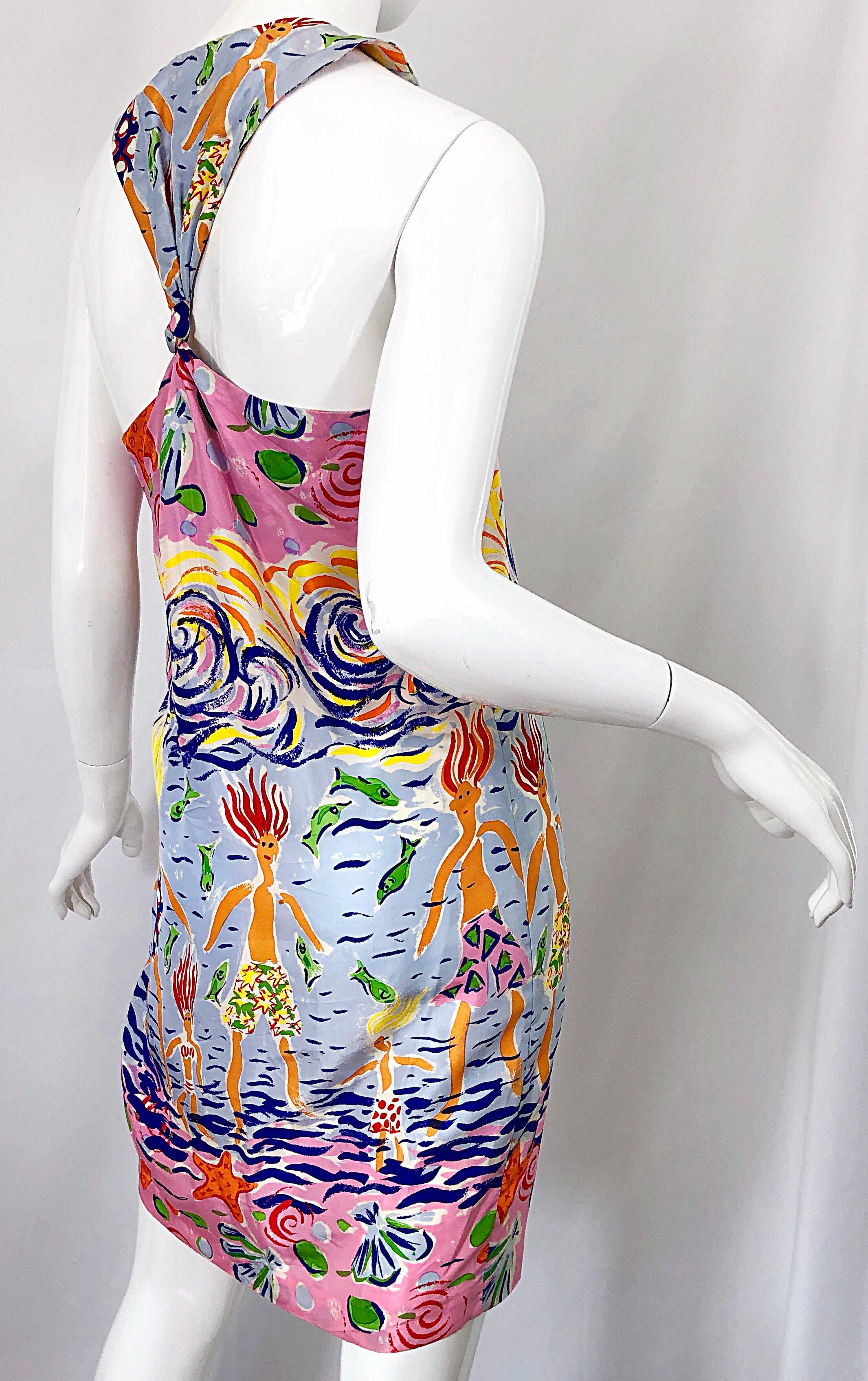 Rare Peter Mui 1990s Novelty Print Silk Racerback Size 6 Vintage 90s Dress 2