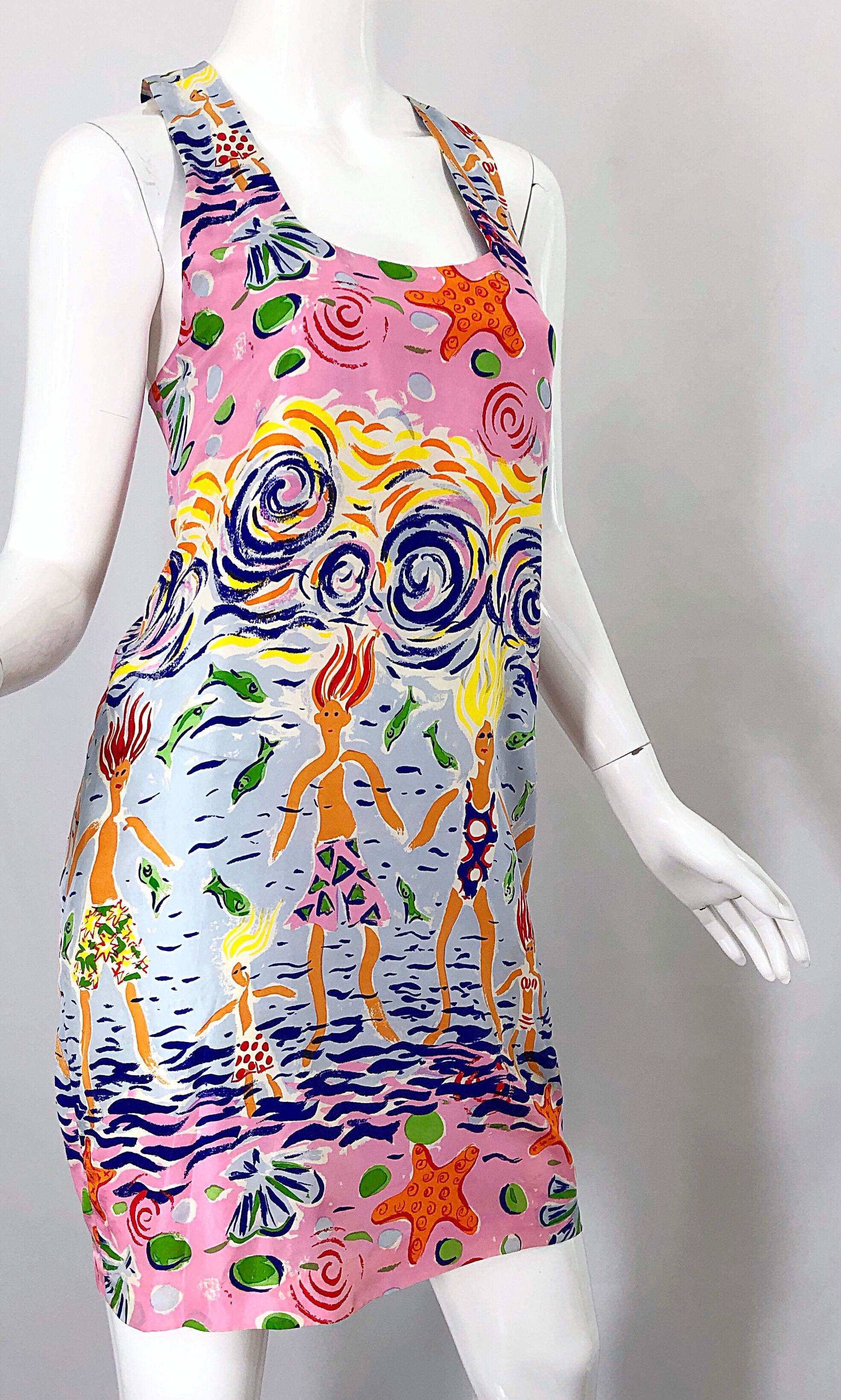 Rare Peter Mui 1990s Novelty Print Silk Racerback Size 6 Vintage 90s Dress 3