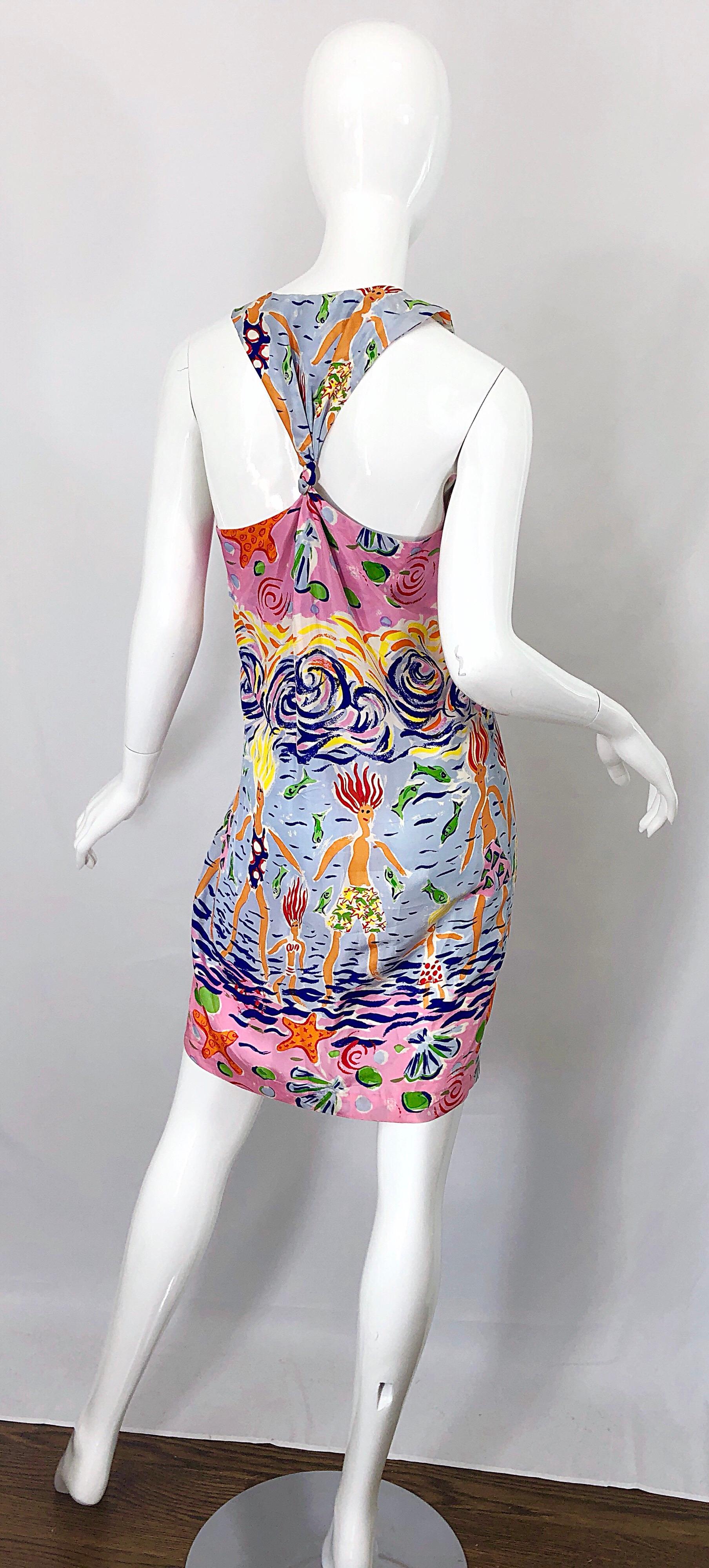 Rare Peter Mui 1990s Novelty Print Silk Racerback Size 6 Vintage 90s Dress 4