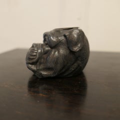 Rare 19th Century Pewter Vesta Case, Bull Dog's Head, Folk Art Design