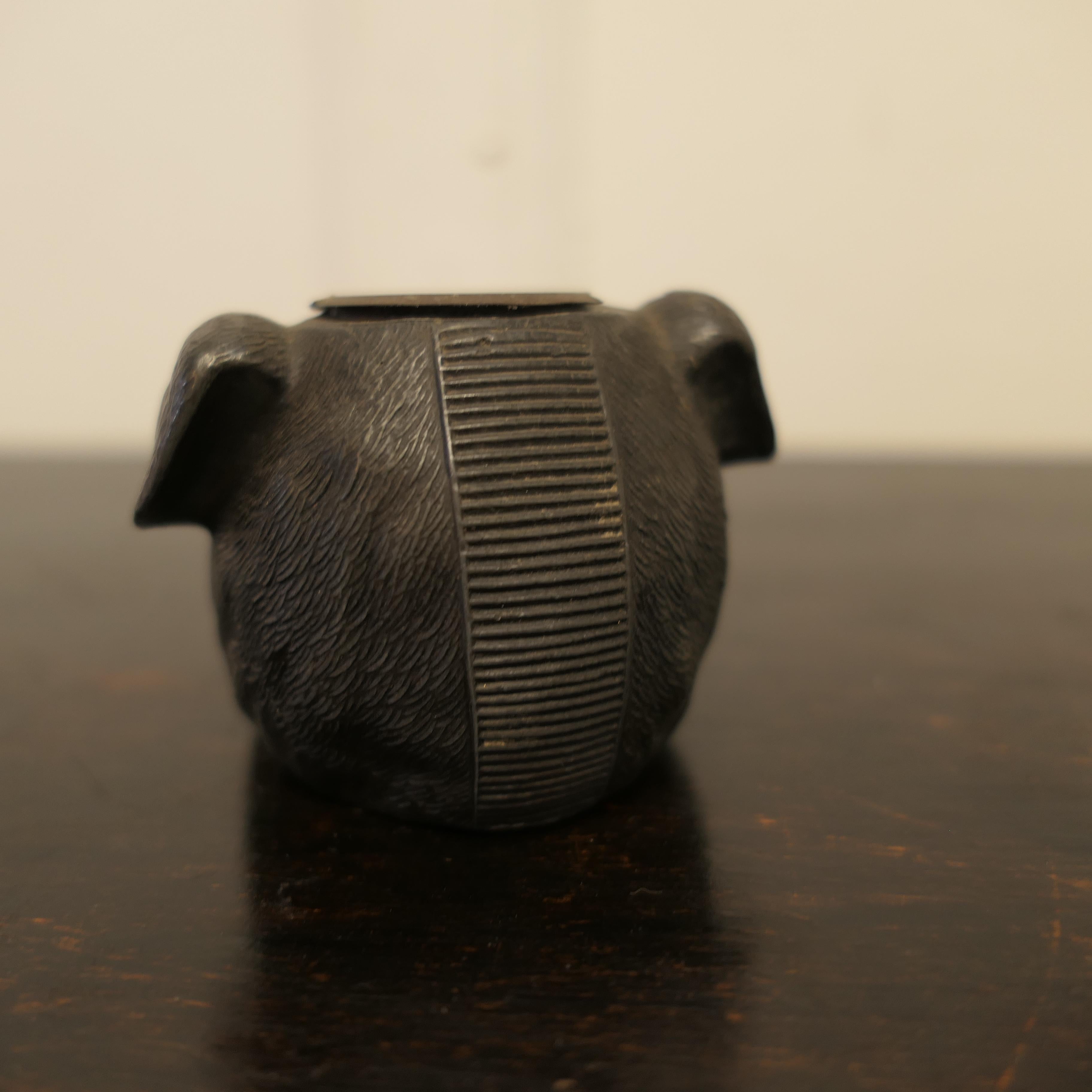 Folk Art Rare Pewter Vesta Case, As a Bull Dog’s Head For Sale