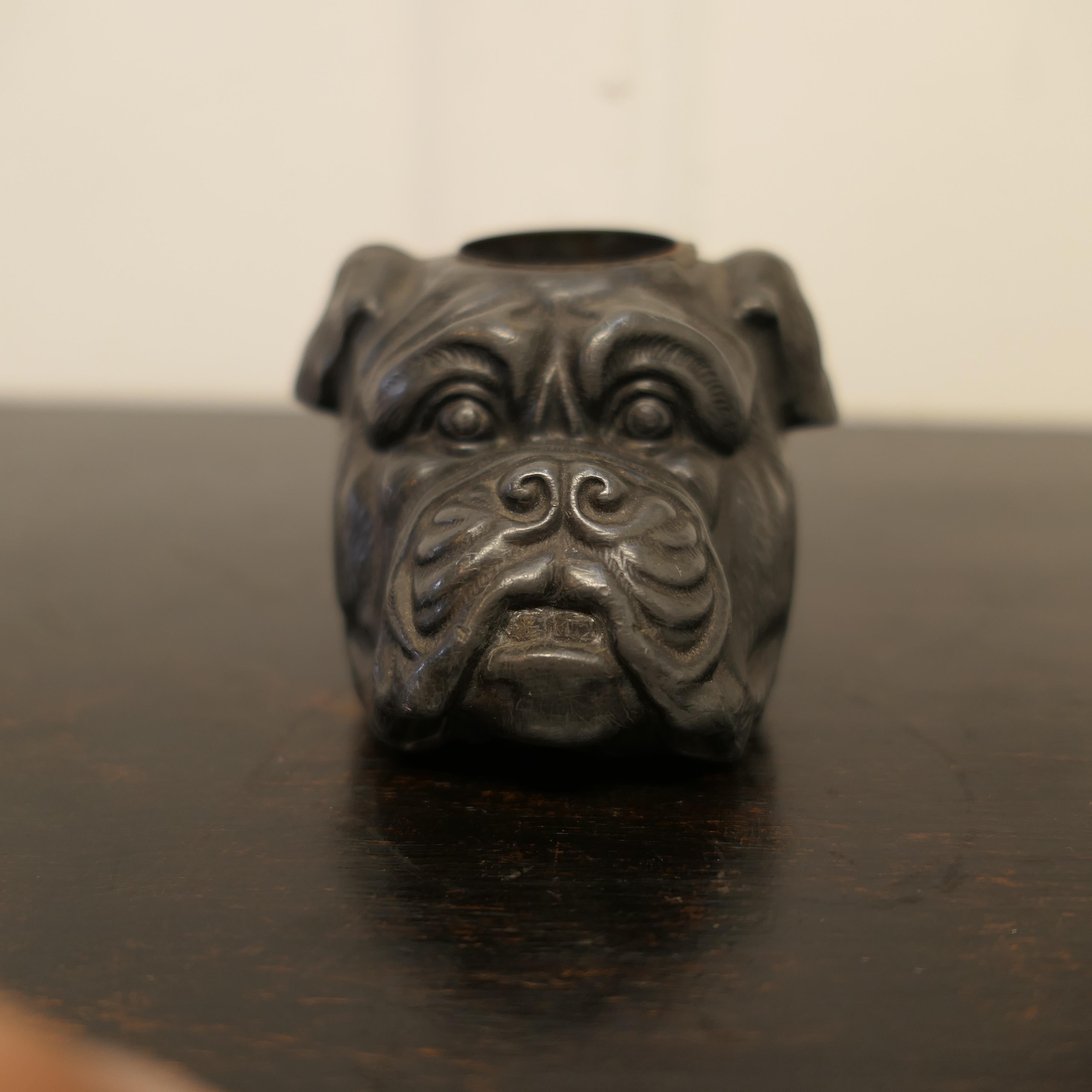 19th Century Rare Pewter Vesta Case, As a Bull Dog’s Head For Sale