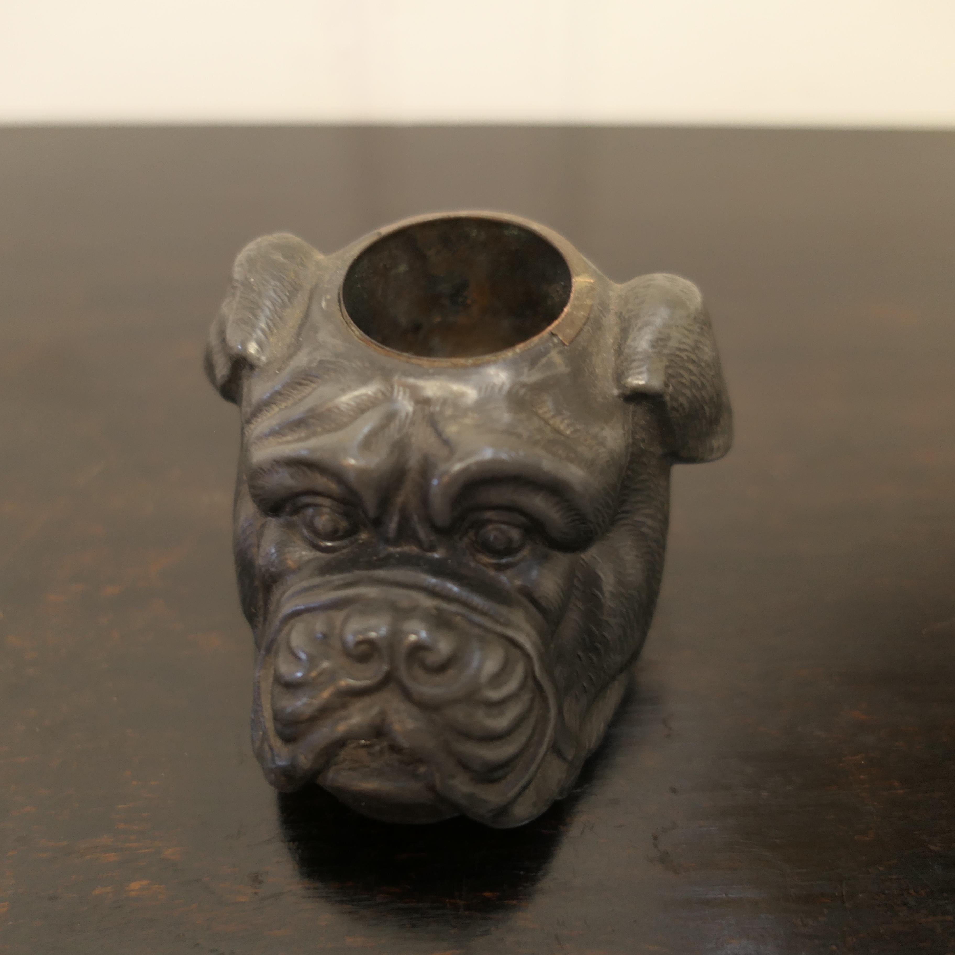 Rare Pewter Vesta Case, As a Bull Dog’s Head For Sale 3