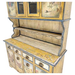 Rare Phenomenal Solid Teak Country Paint Decorated Painted Farm Style Cupboard