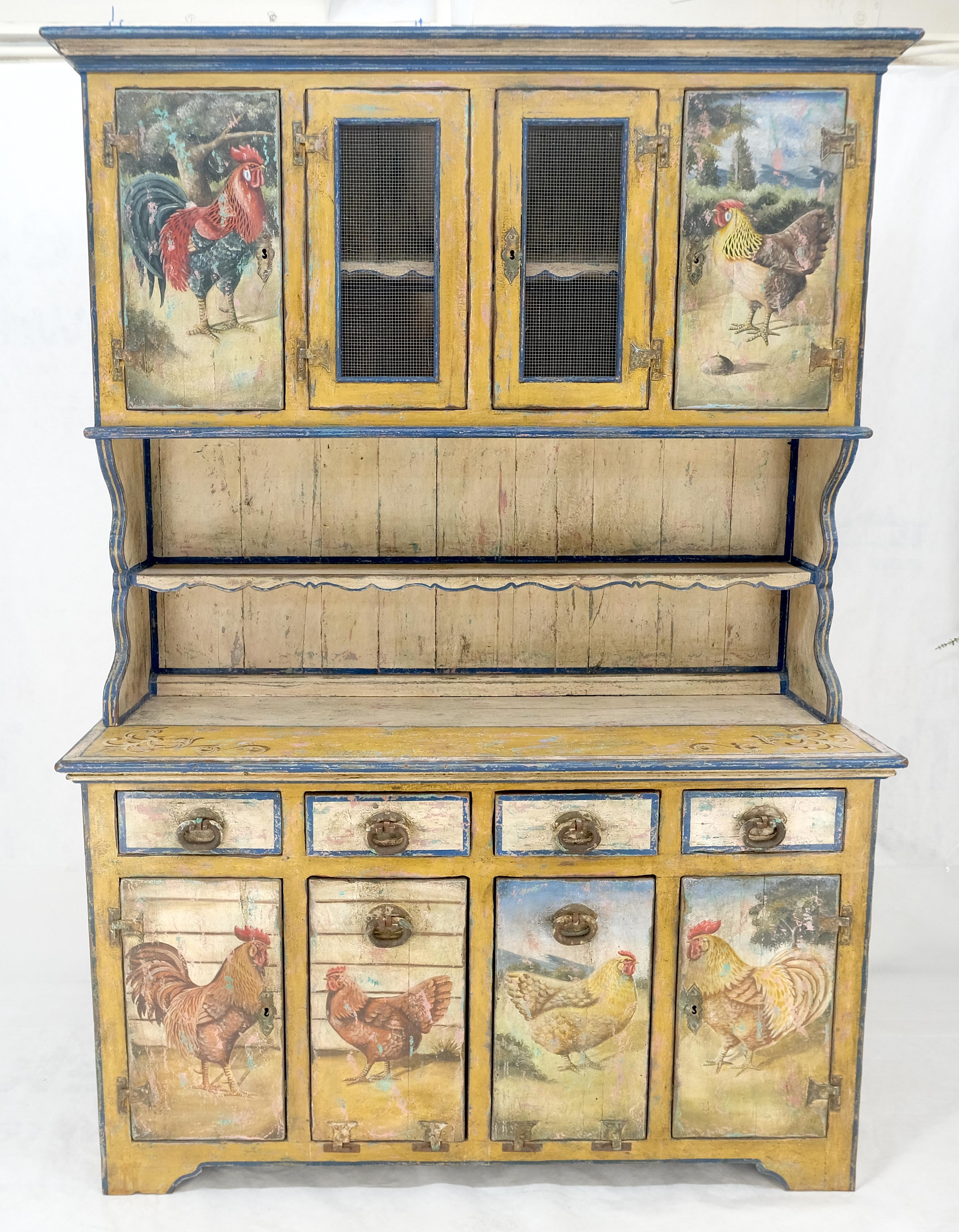 Raro Fenomenal Armario de Teca Maciza Estilo Campesino Pintado Decorado Pintado a mano en venta