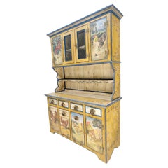 Rare armoire phénoménale de style ferme en teck massif peinte et décorée