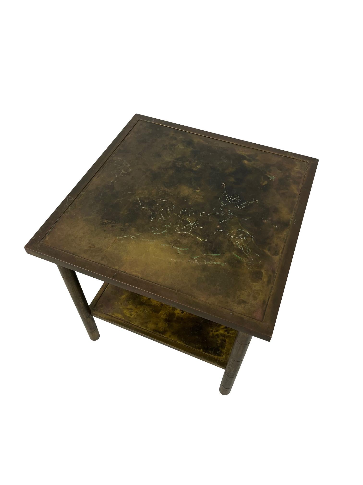 American Rare Philip and Kelvin Laverne Brass Side Table For Sale