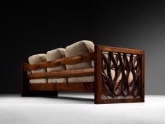Rare Phillip Lloyd Powell Free-Standing Sofa in Carved Walnut Pierre Frey Mohair