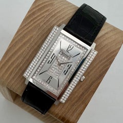 Rare Piaget Black Tie 28mm White Gold Silver Dial Diamond Hand Wind Watch P10098
