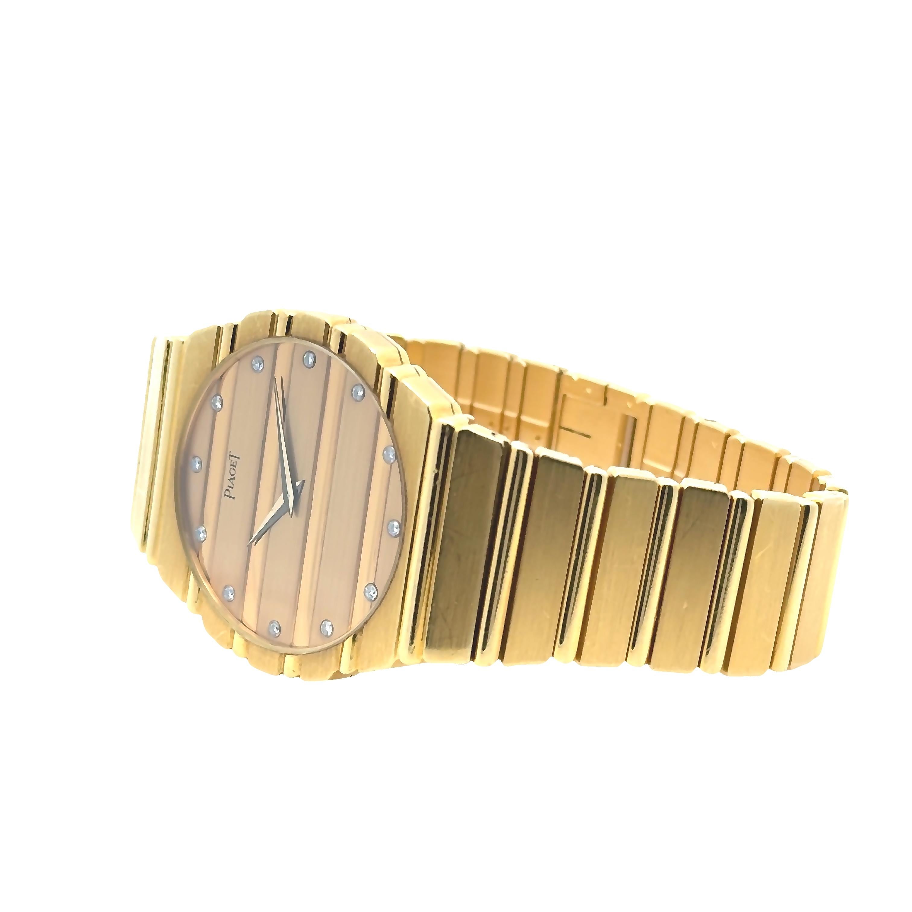 Seltene Piaget Polo Diamond Quartz Unisex Uhr in 18K Gelbgold (Zeitgenössisch) im Angebot