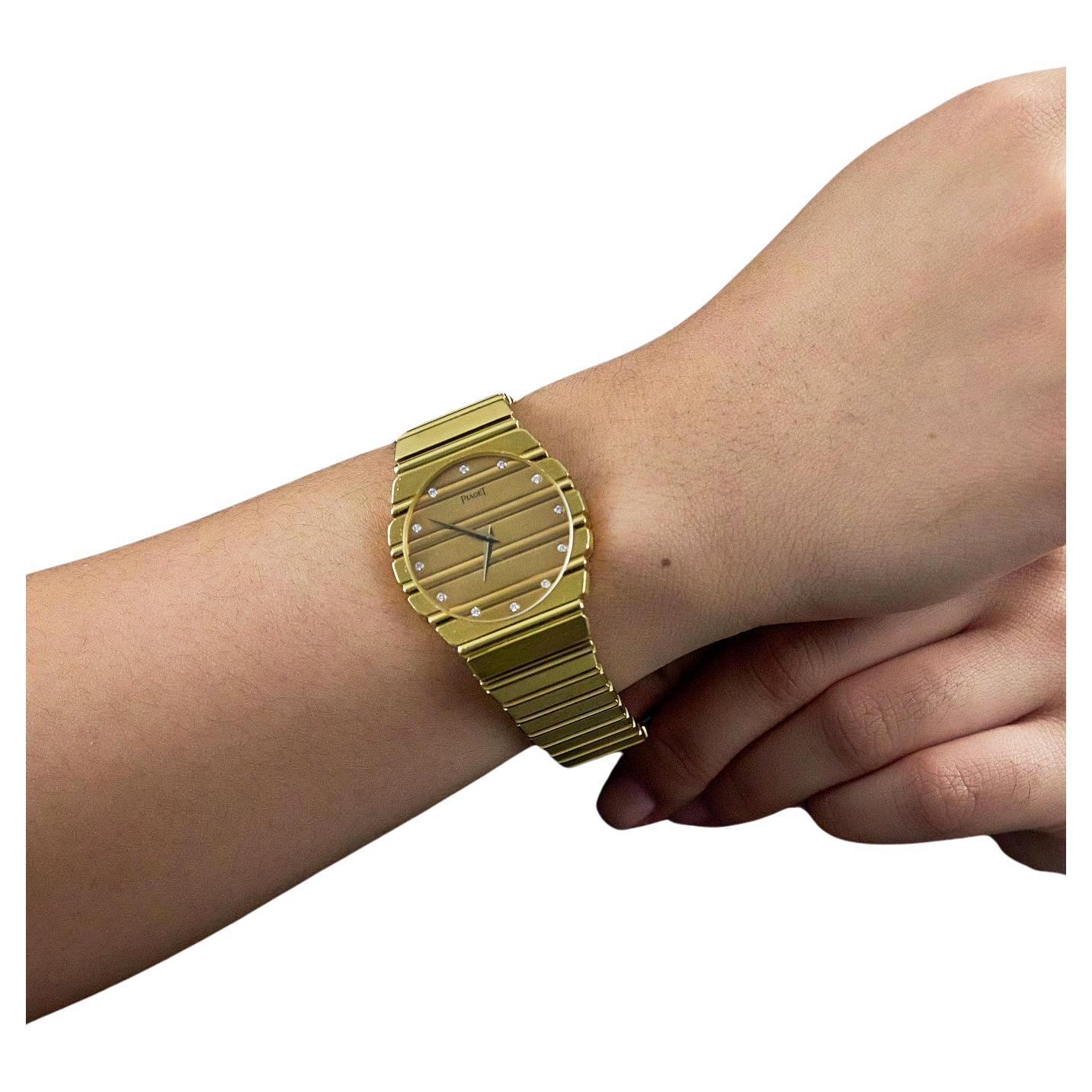 Seltene Piaget Polo Diamond Quartz Unisex Uhr in 18K Gelbgold im Angebot 2
