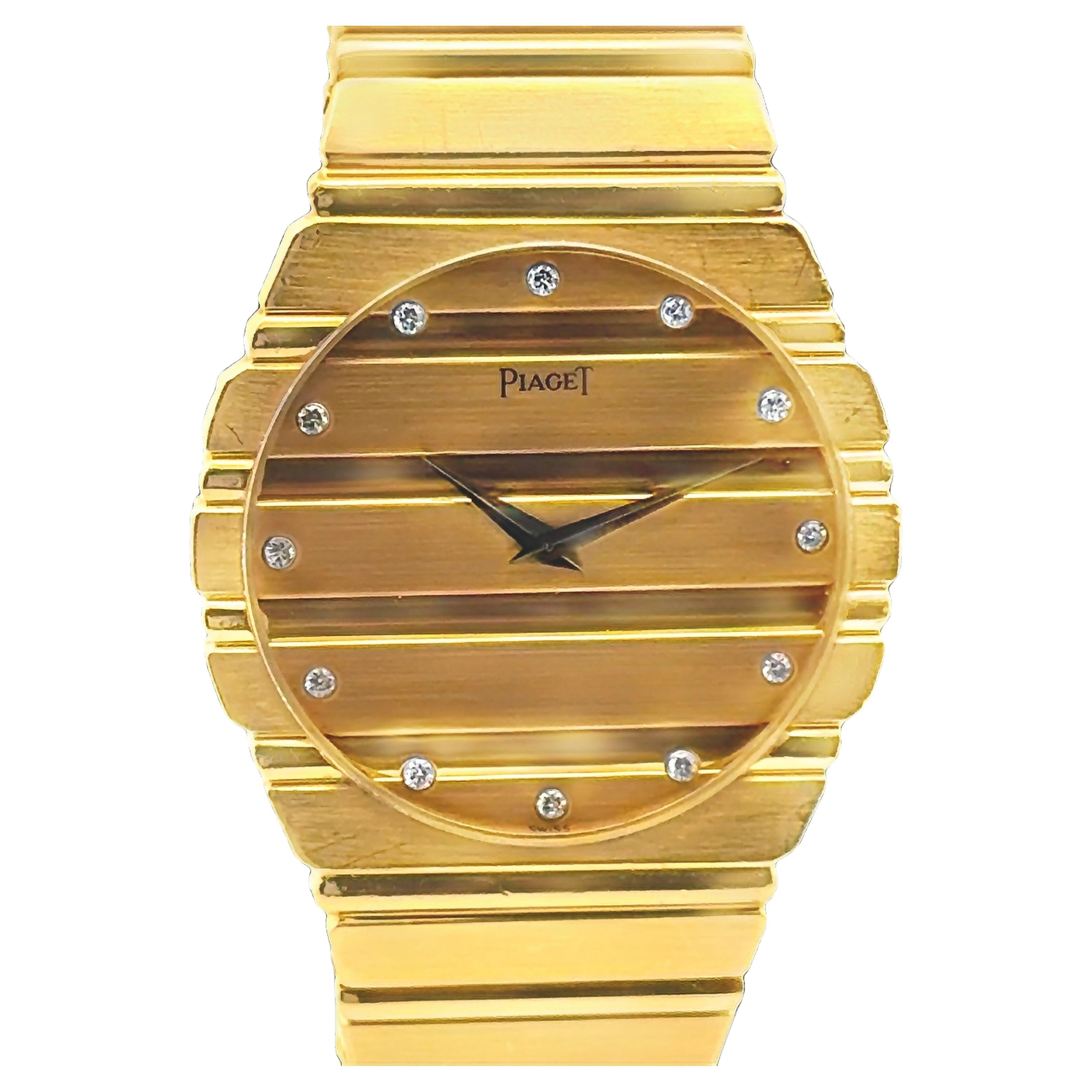 Seltene Piaget Polo Diamond Quartz Unisex Uhr in 18K Gelbgold im Angebot