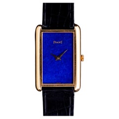 Rare Piaget Rectangular 18K Yellow Gold Lapis Lazuli Dial Manual Wind Watch 1970