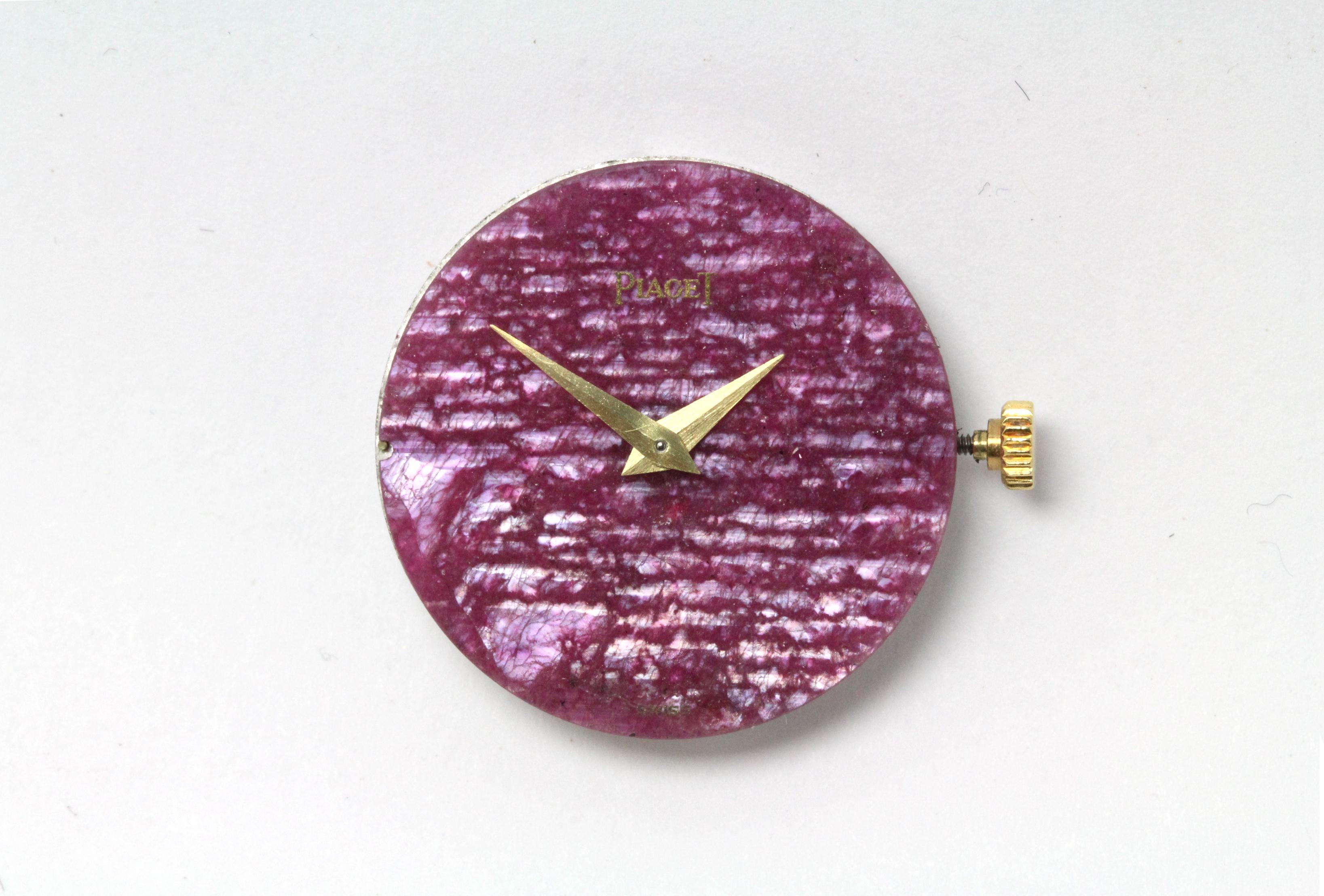 Rare Piaget Ruby Dial Diamond 18 Karat Gold Mechanical Wristwatch In Good Condition For Sale In New York, NY