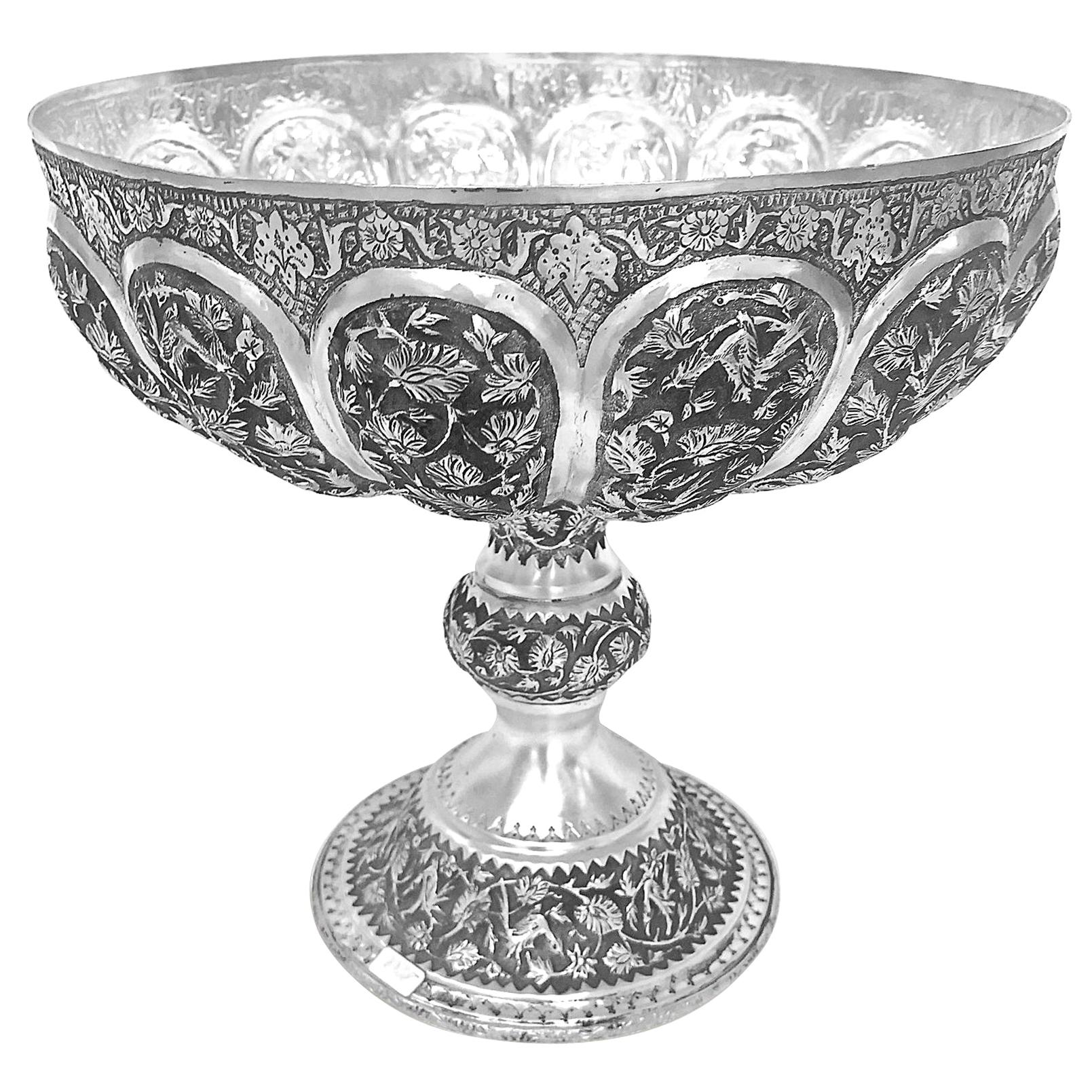 Rare Piece Handmade Persian Silver Bowl For Sale