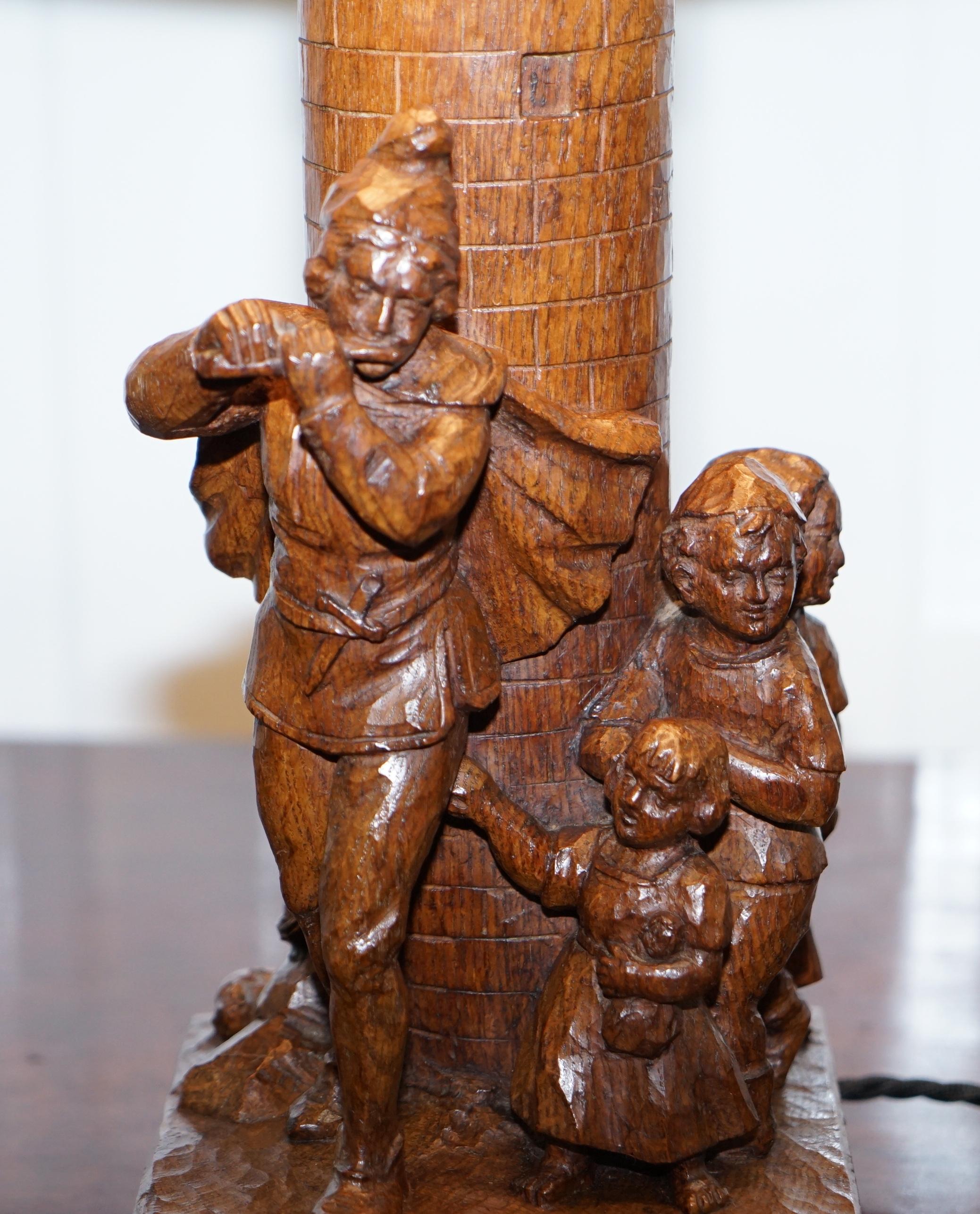 Rare Pied Piper of Hamelin Black Forest Carved Wood Arts & Crafts Table Lamp 5