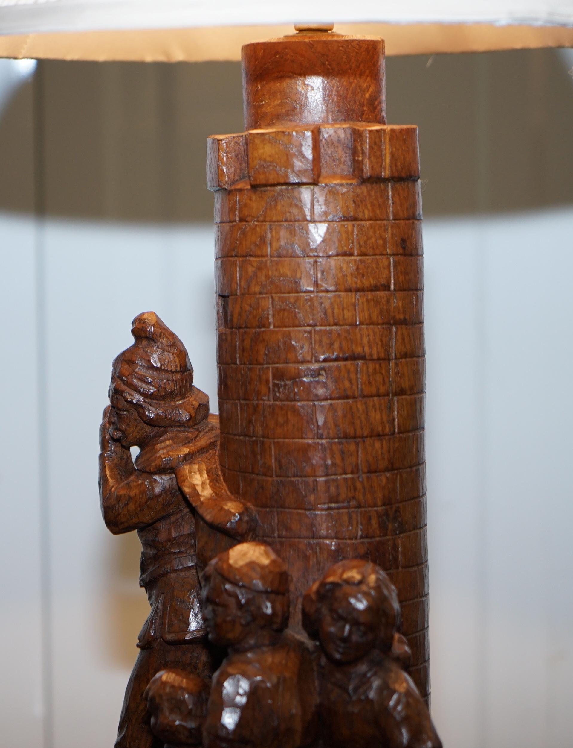 Rare Pied Piper of Hamelin Black Forest Carved Wood Arts & Crafts Table Lamp 11