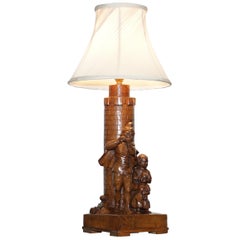 Seltener Rattenfänger von Hameln Schwarzwald geschnitzt Holz Arts & Crafts Tischlampe