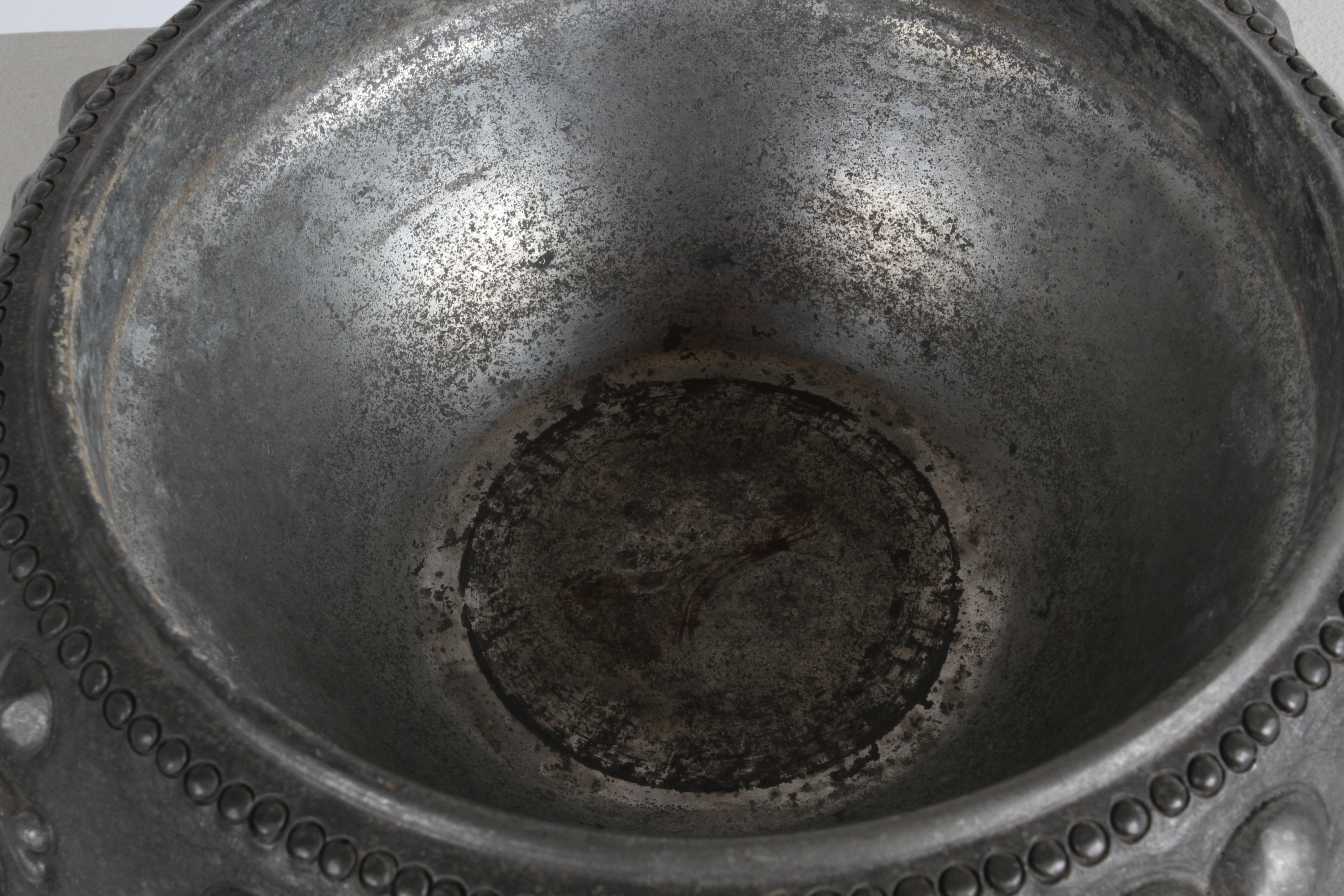 Rare Piero Figura for Atena Pewter Glass Lined Crown Dog Bowl - Dog Bone Motif 6
