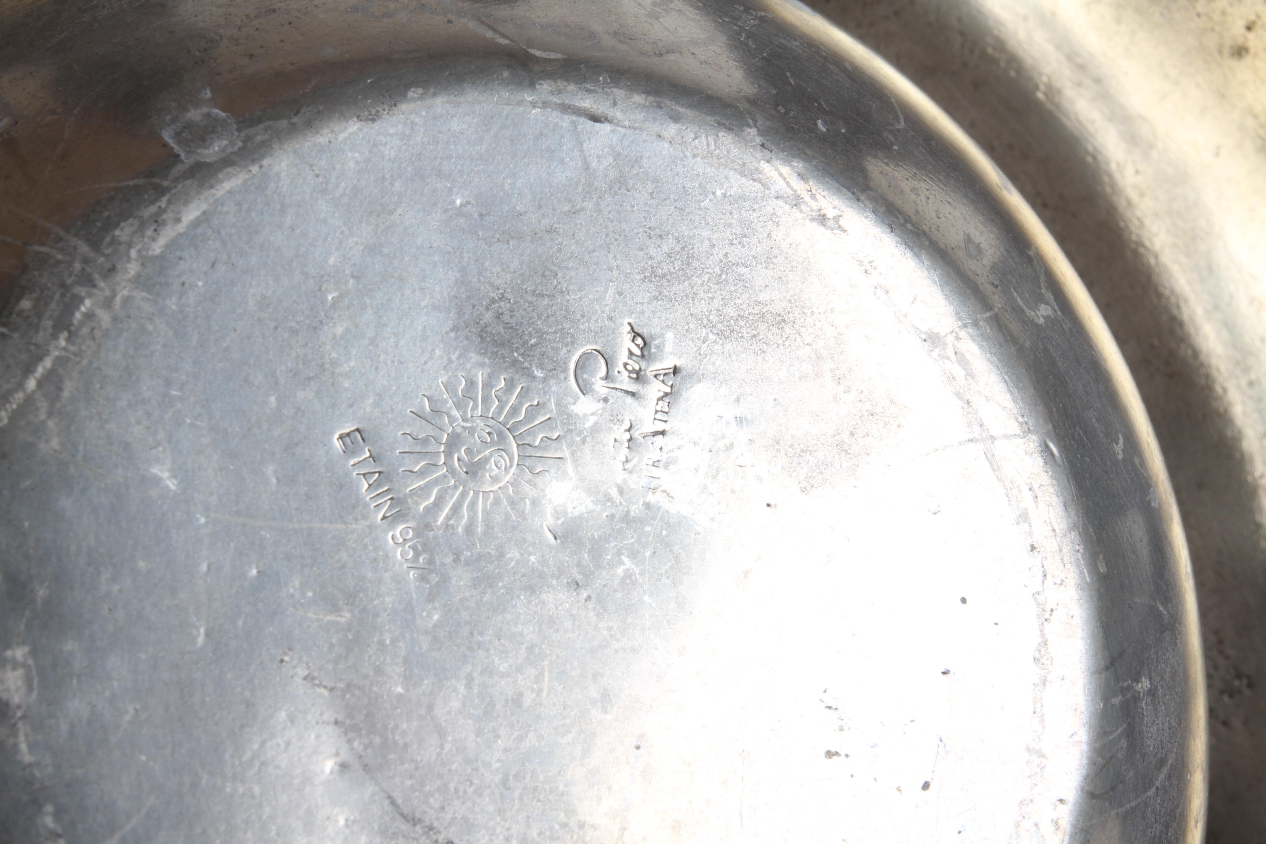 Rare Piero Figura for Atena Pewter Glass Lined Crown Dog Bowl - Dog Bone Motif 7
