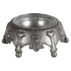 Rare Piero Figura for Atena Pewter Glass Lined Crown Dog Bowl - Dog Bone Motif 