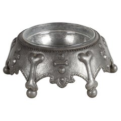 Rare Piero Figura for Atena Pewter Glass Lined Crown Dog Bowl - Dog Bone Motif