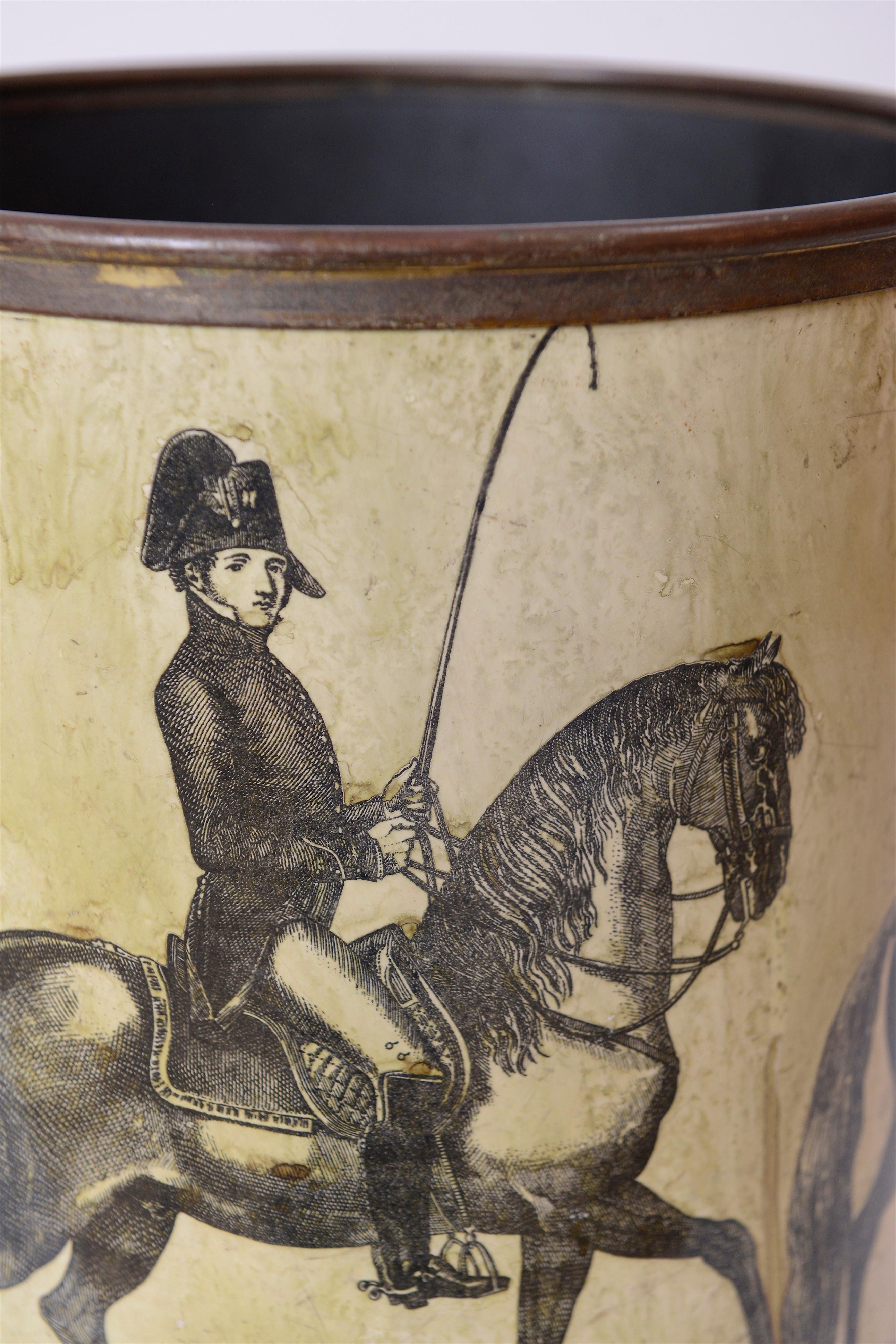 Italian Rare Piero Fornasetti ‘Cavalieri’ 'Horsemen' Waste Paper Basket, Italy