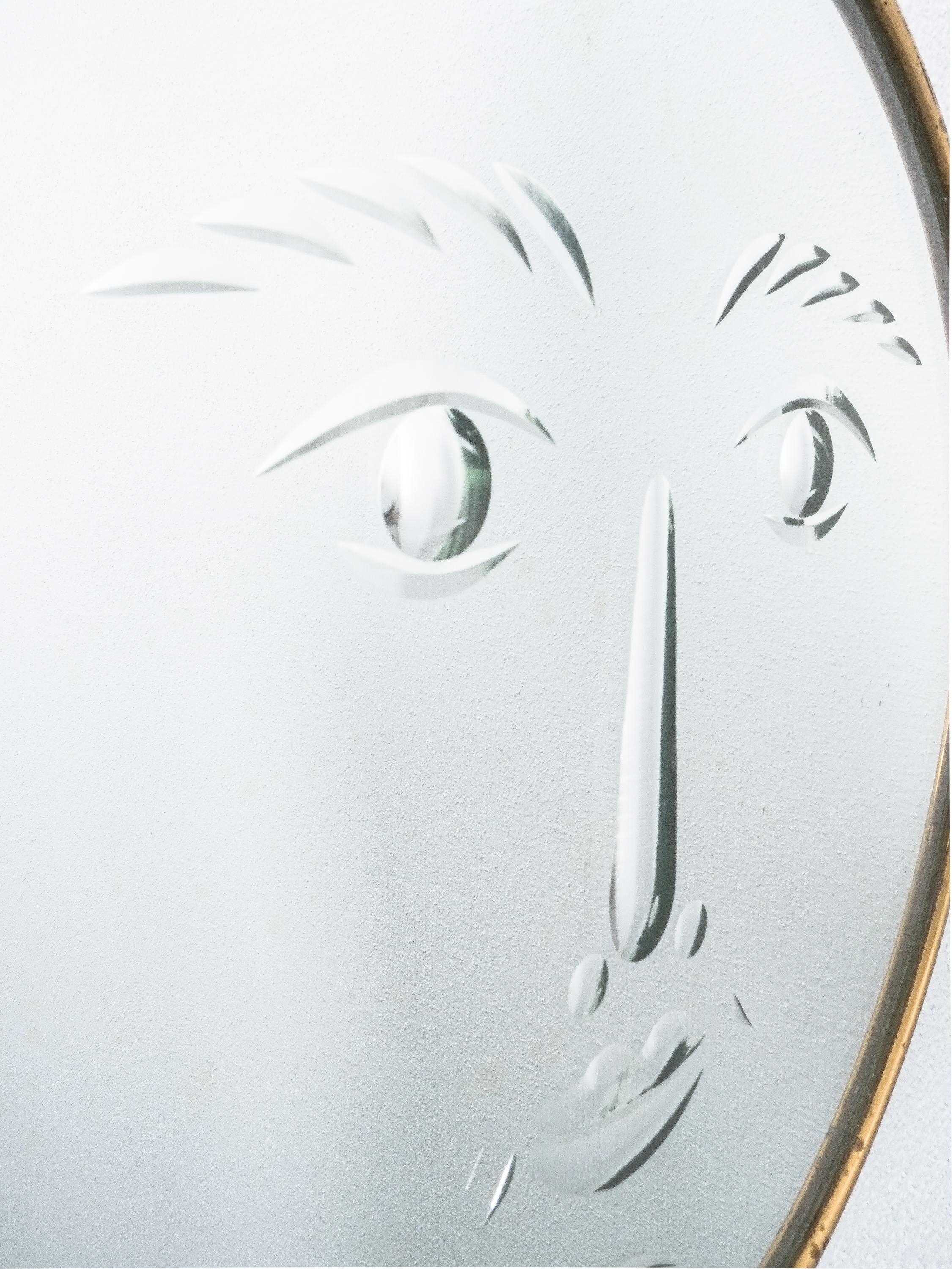 Rare Piero Fornasetti Face Mirror Viso In Good Condition In Vienna, AT