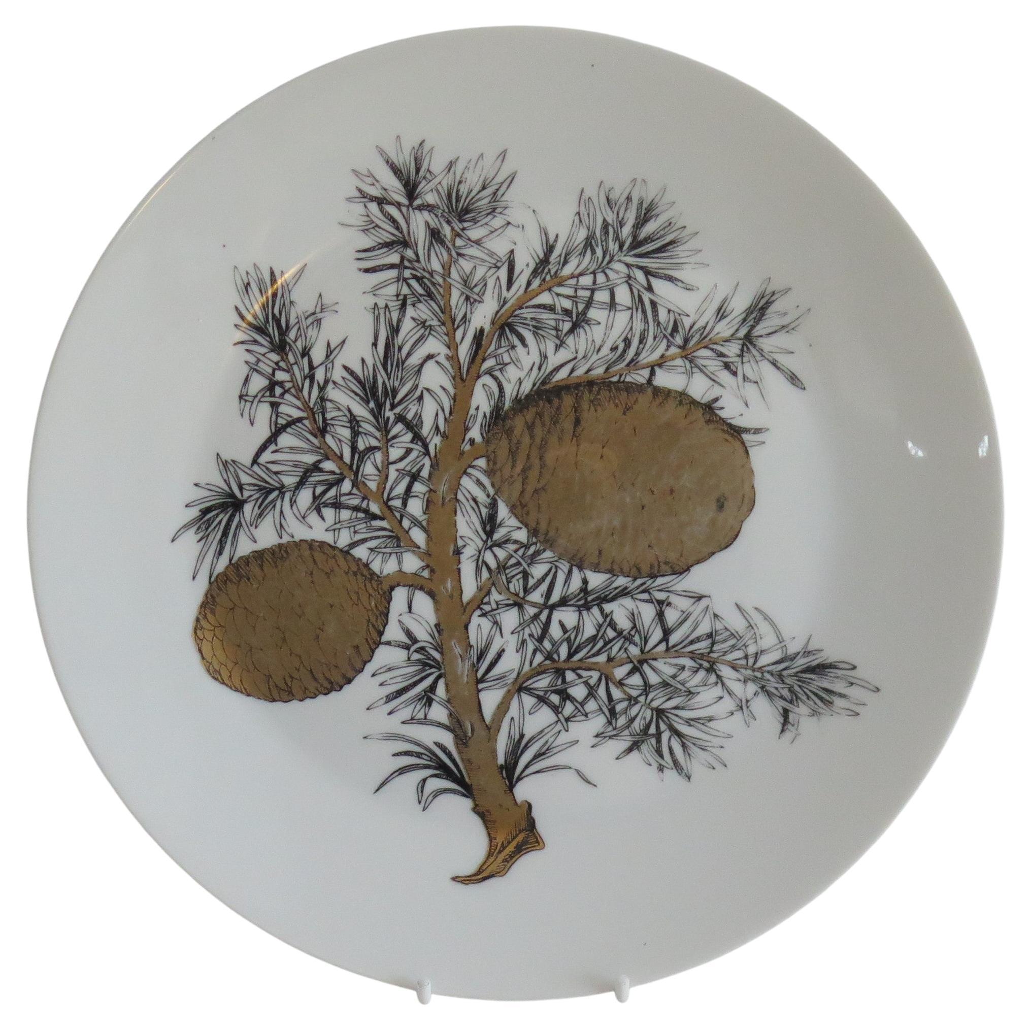 Piero Fornasetti Large Plate Gilded Acorn Ptn from Pigne Series, Circa 1950s For Sale