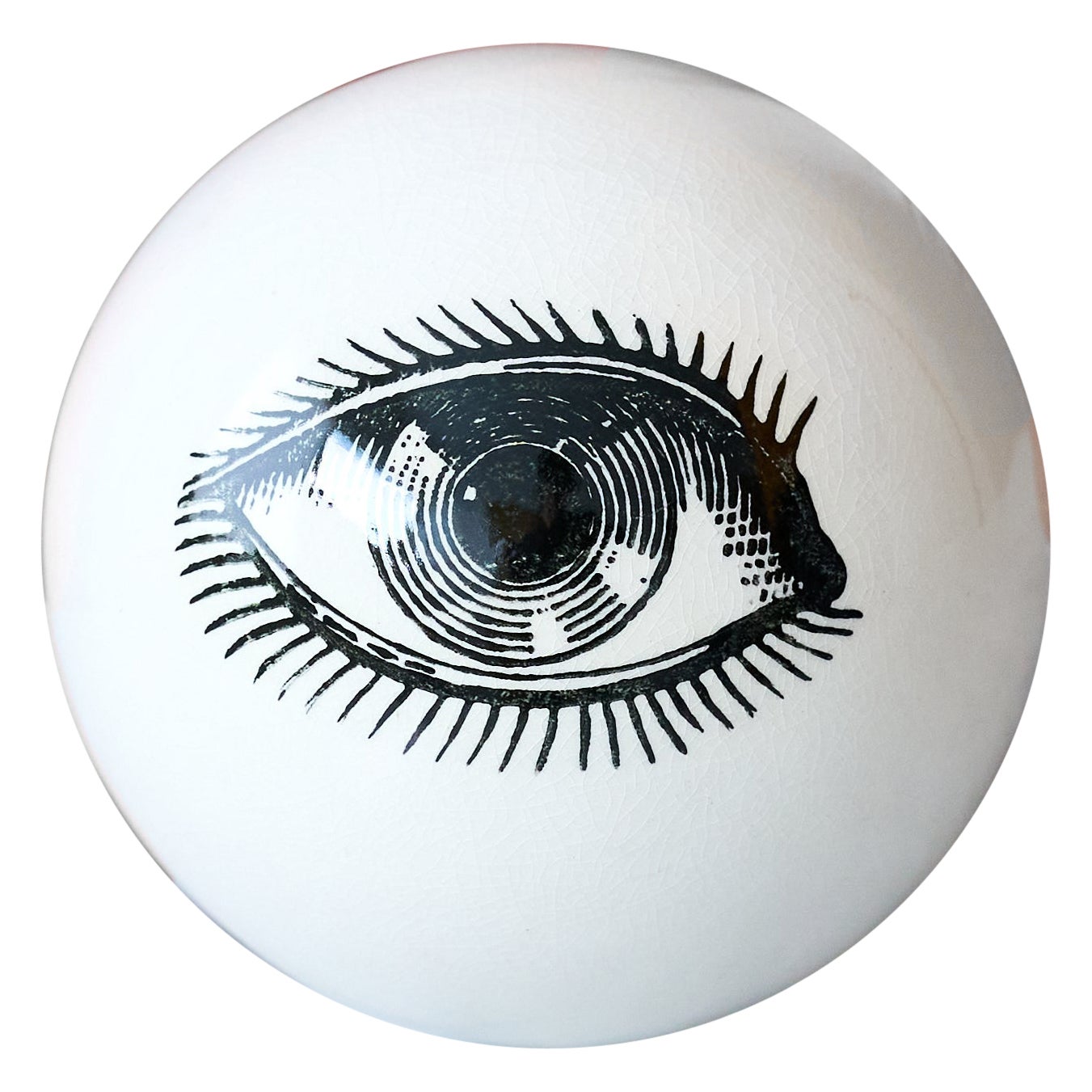 Seltener Piero Fornasetti Keramik-Briefbeschwerer 'Occhio' aus der Jahrhundertmitte, Italien 1950er Jahre.