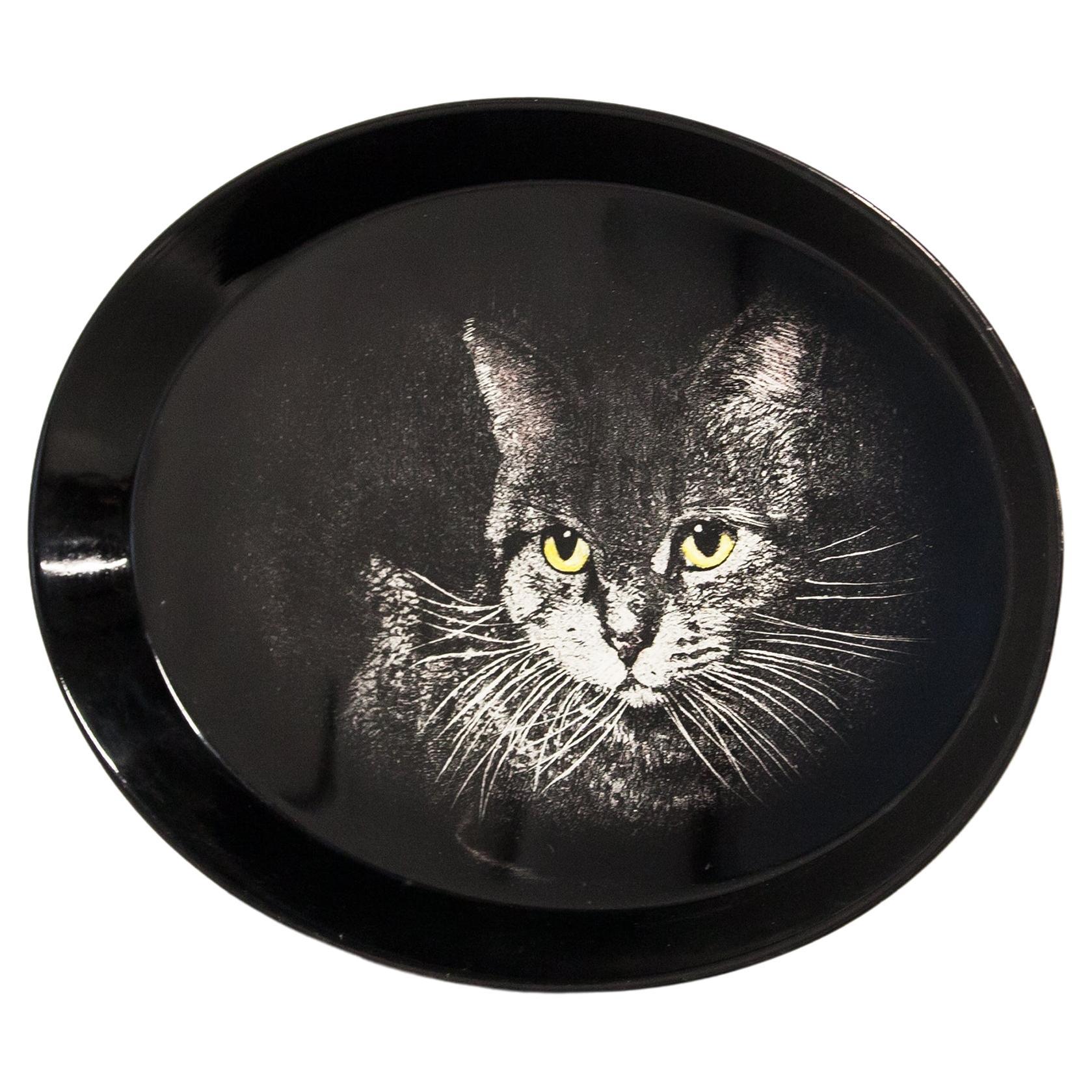 Rare plateau pour chat tabby Piero Fornasetti 1950s