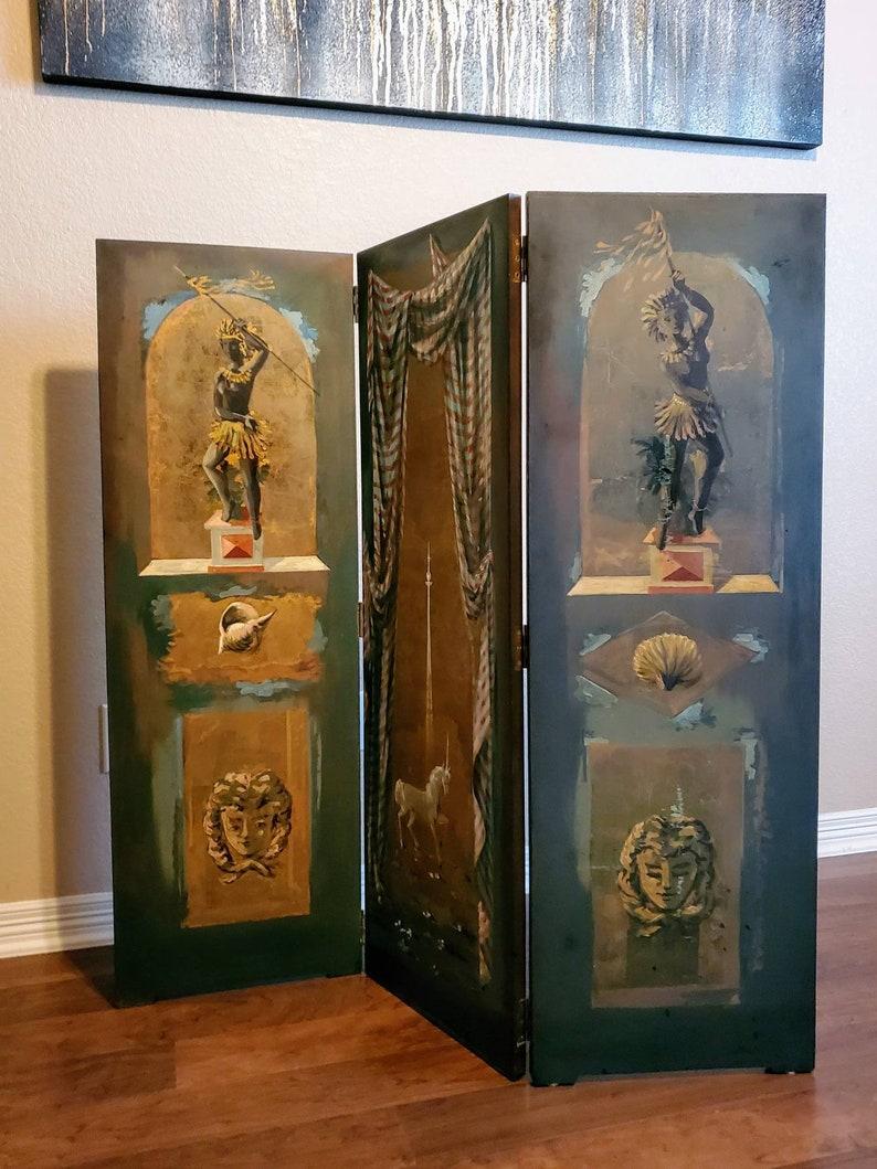 Wood Rare Pierre-Adrien Ekman Hand Painted Folding Screen / Room Divider For Sale