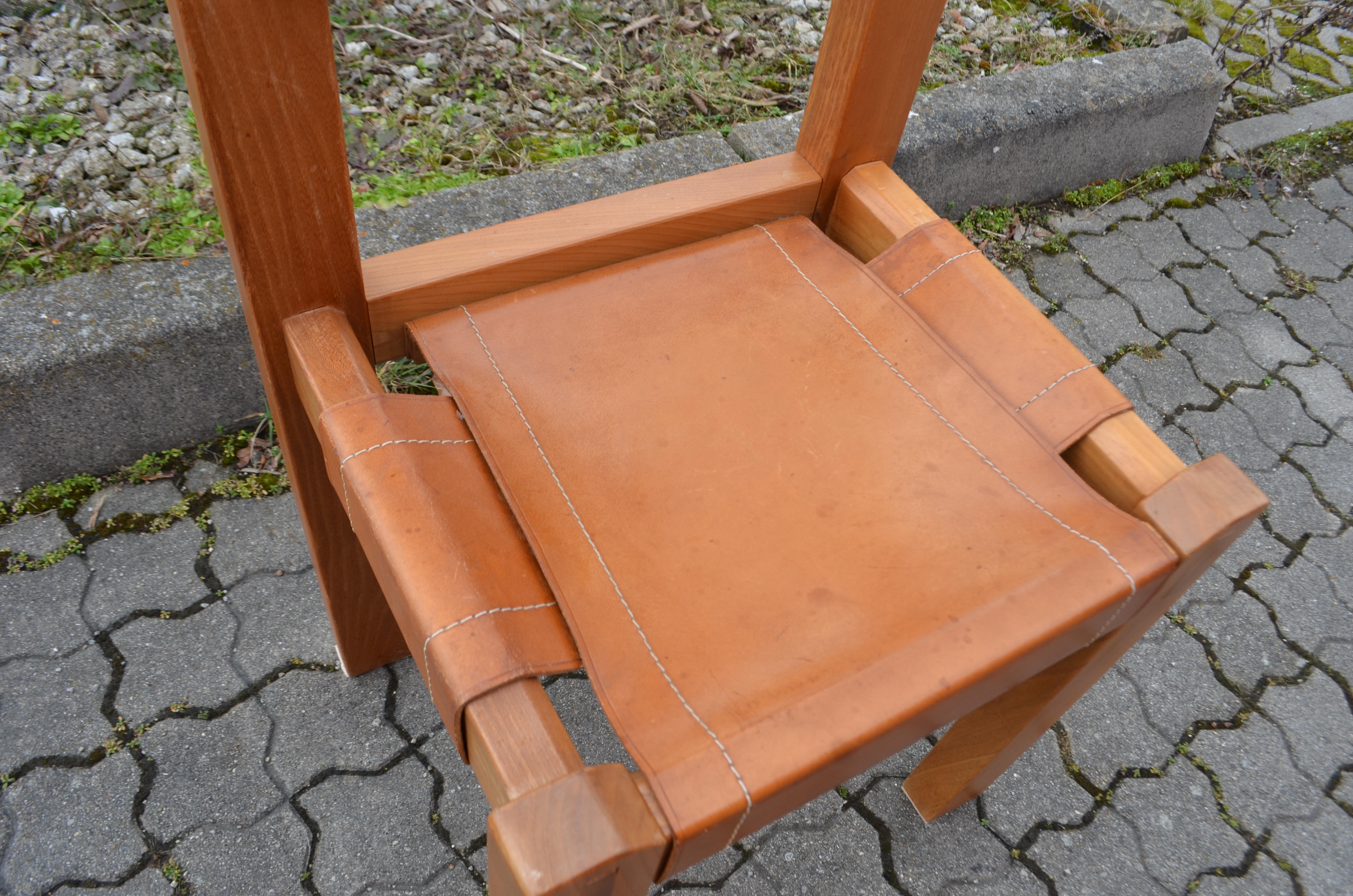 Rare Pierre Chapo S11 Saddle Cognac Chair Set of 2 For Sale 4