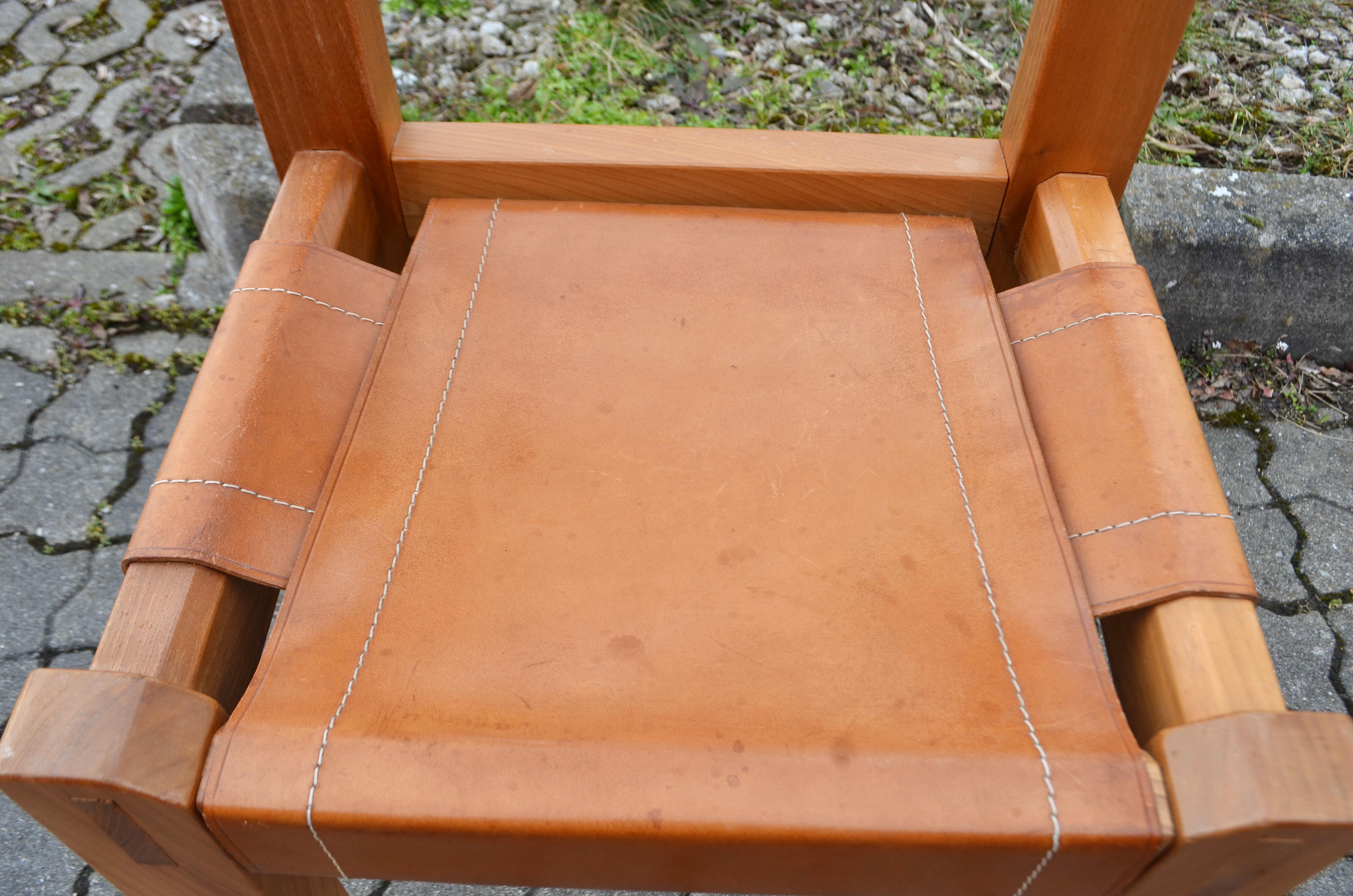 Rare Pierre Chapo S11 Saddle Cognac Chair Set of 2 For Sale 5