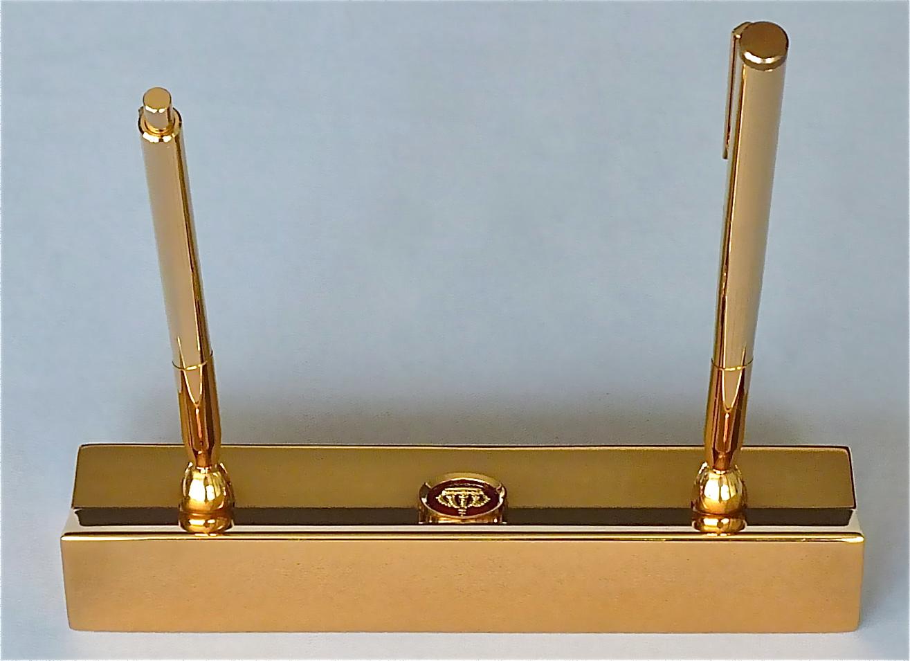 Rare Pierre Forsell Skultuna Writing Desk Set Gilt Brass Fountain Pen Ball Pen 4