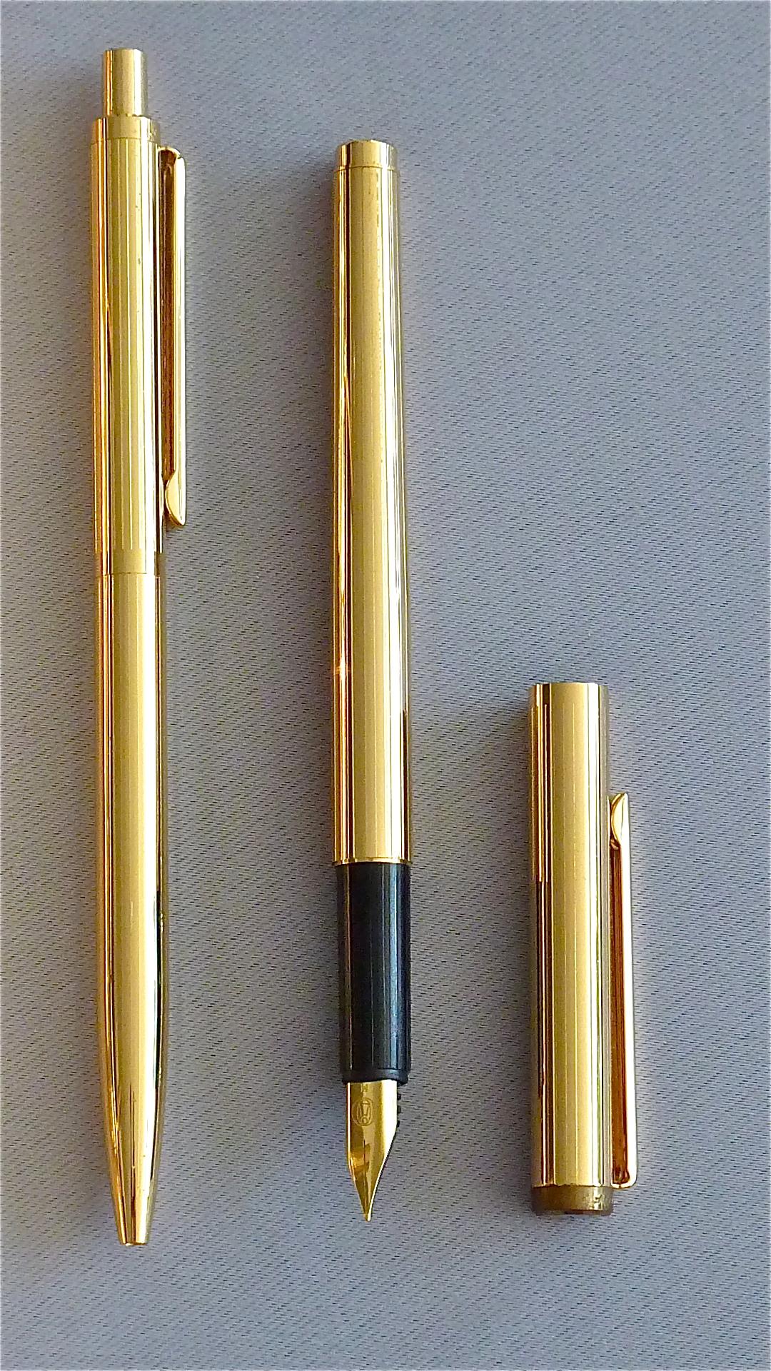 Mid-20th Century Rare Pierre Forsell Skultuna Writing Desk Set Gilt Brass Fountain Pen Ball Pen