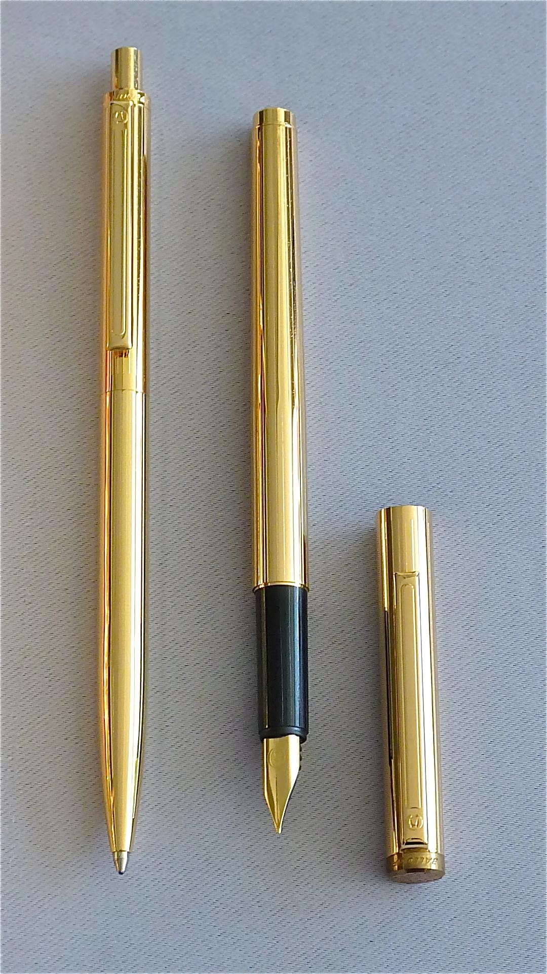 Rare Pierre Forsell Skultuna Writing Desk Set Gilt Brass Fountain Pen Ball Pen 1