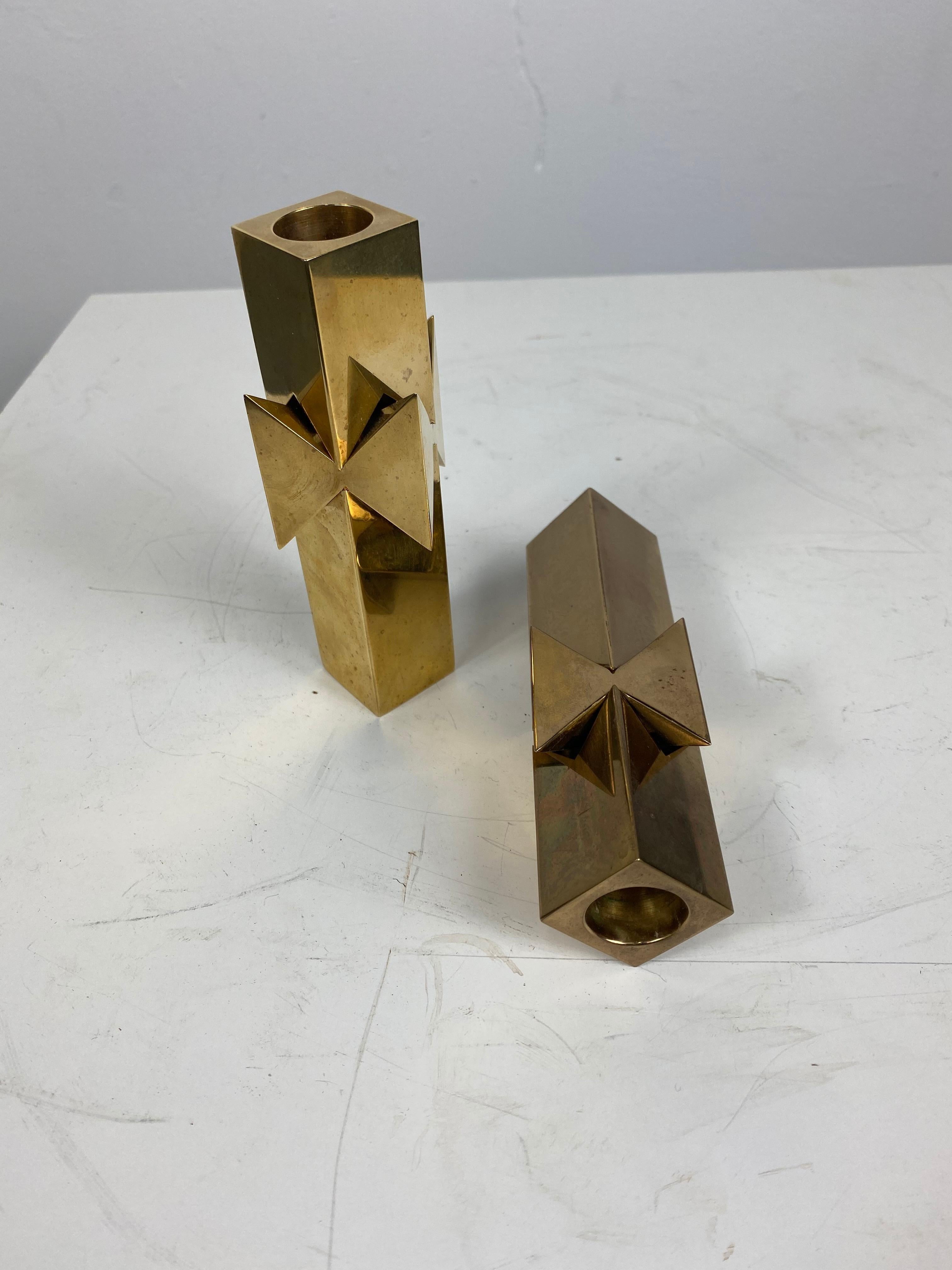 Swedish Rare Pierre Forssell for Skultuna Solid Brass Candlesticks, 1960s, Sweden For Sale